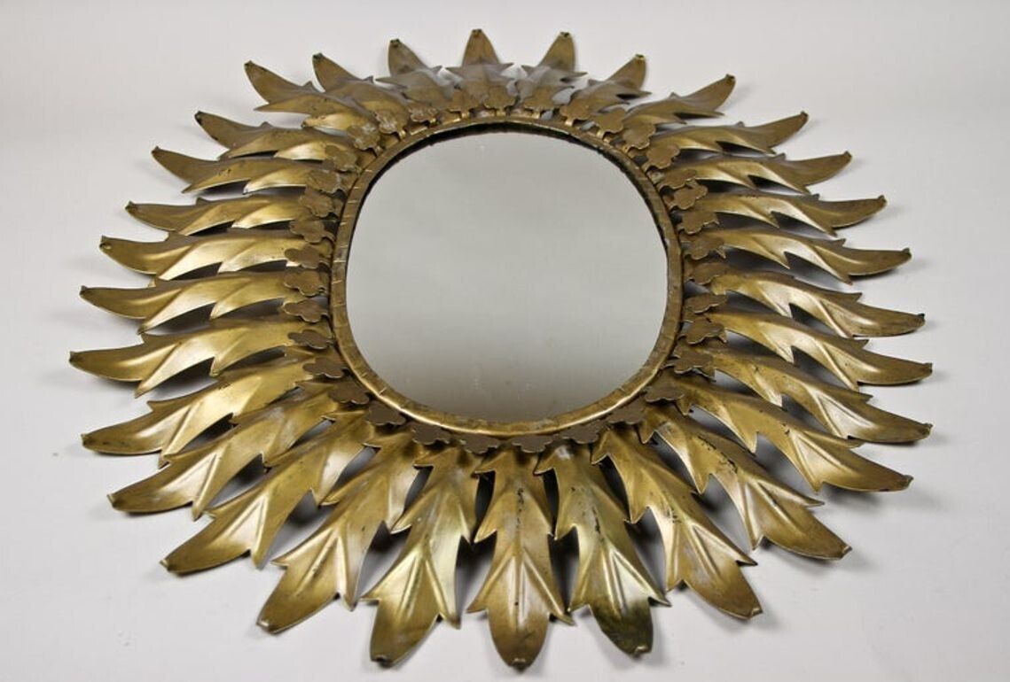 20th Century Art Deco Oval Sunburst Wall Mirror, France Circa 1920 photo vintage