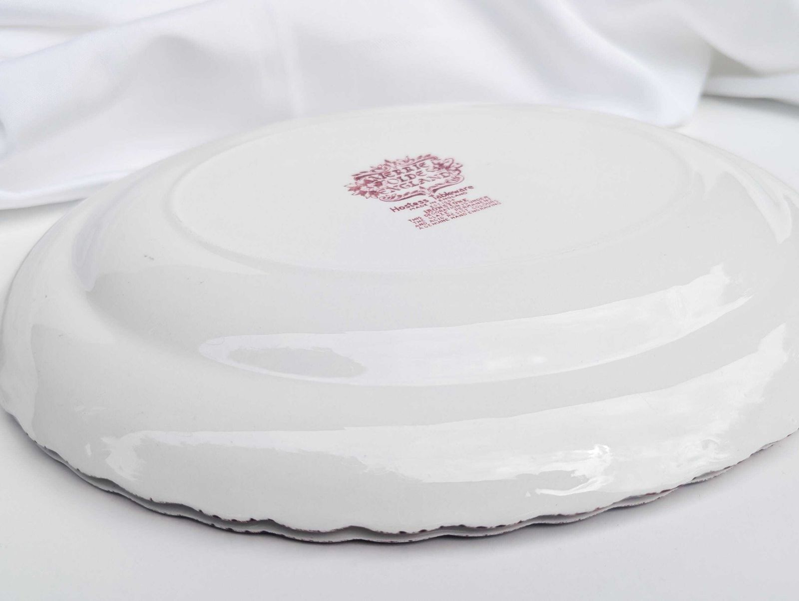 photo furniture Pair Of Vintage Ironstone Merrie Old England Pink And White Transferware Fluted Platters #124