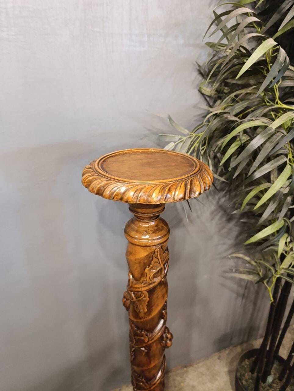 Vintage Hand Carved Fruitwood Vine Display Stand   Claw & Ball Feet photo vinterior