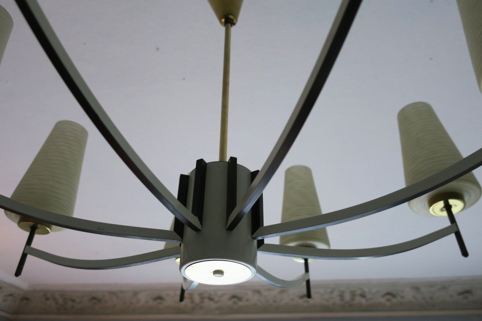 Mid Century Italian Brass And Art Glass Chandelier 1970 photo Lighting