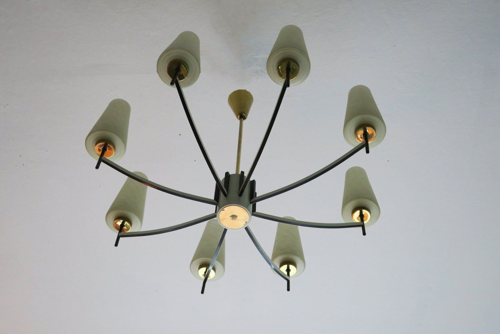 Mid Century Italian Brass And Art Glass Chandelier 1970 photo vinterior