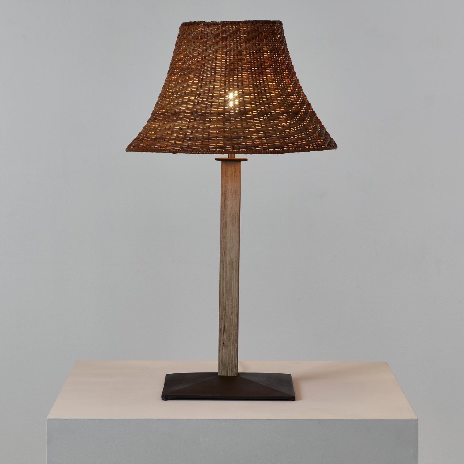 Pair Of Wicker, Wood And Metal Table Lamps photo vinterior