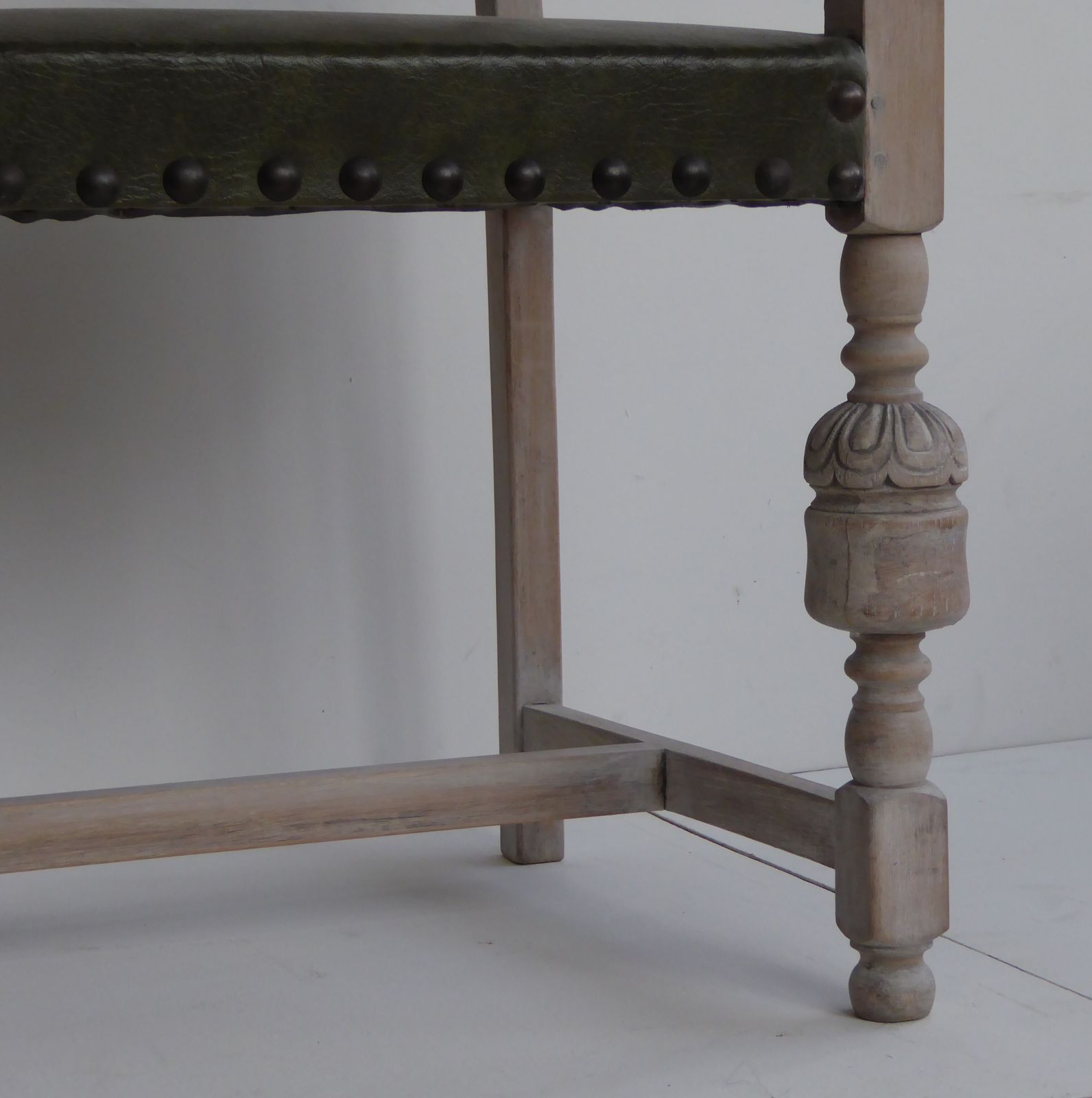 photo for sale Set Of Eight Rare Green Seats Ladderback Solid Oak Antique  Dining Chairs