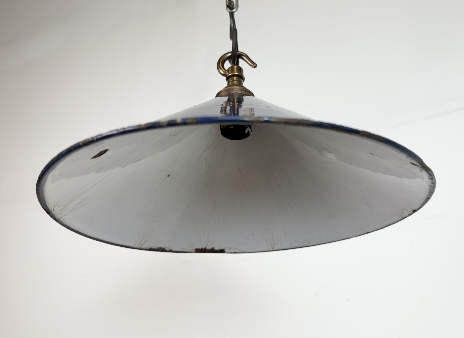 Industrial Dark Blue Enamel Factory Pendant Lamp, 1950s photo vinterior
