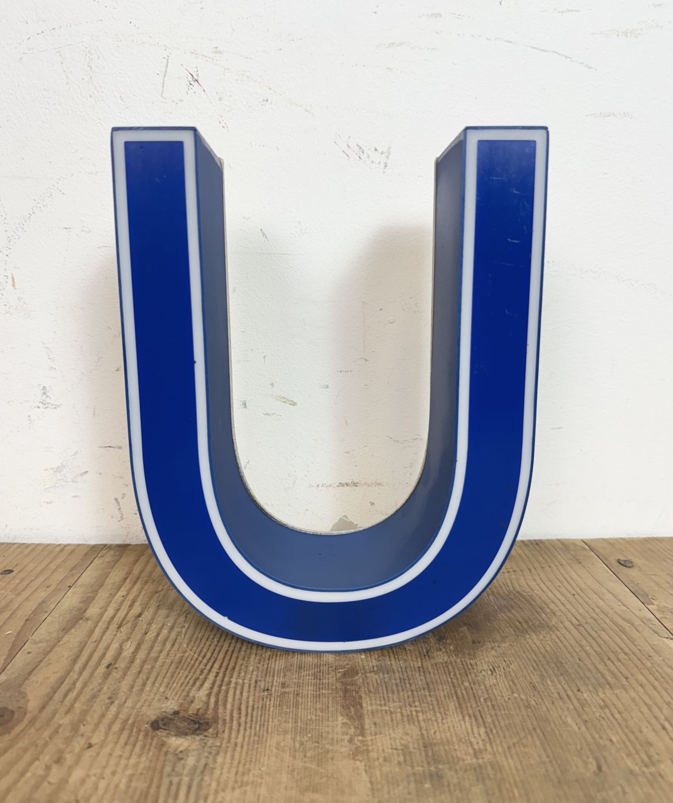 Vintage Blue Plastic Illuminated Letter U , 1970s photo vinterior