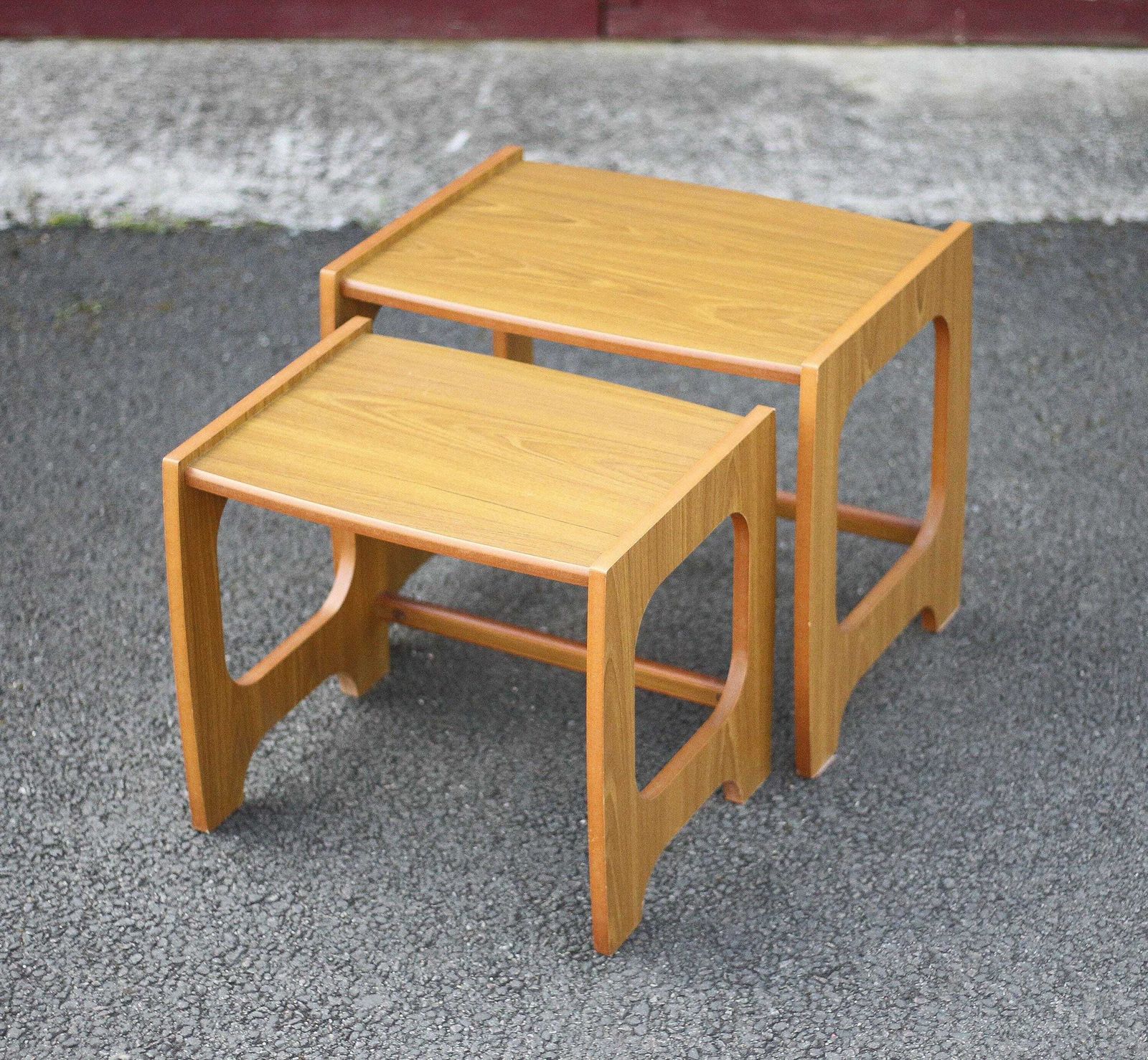 Pair Of Scandinavian Style Wooden Nesting Tables, Coffee Table, Bedside Table, Side Table, Vintage 70s