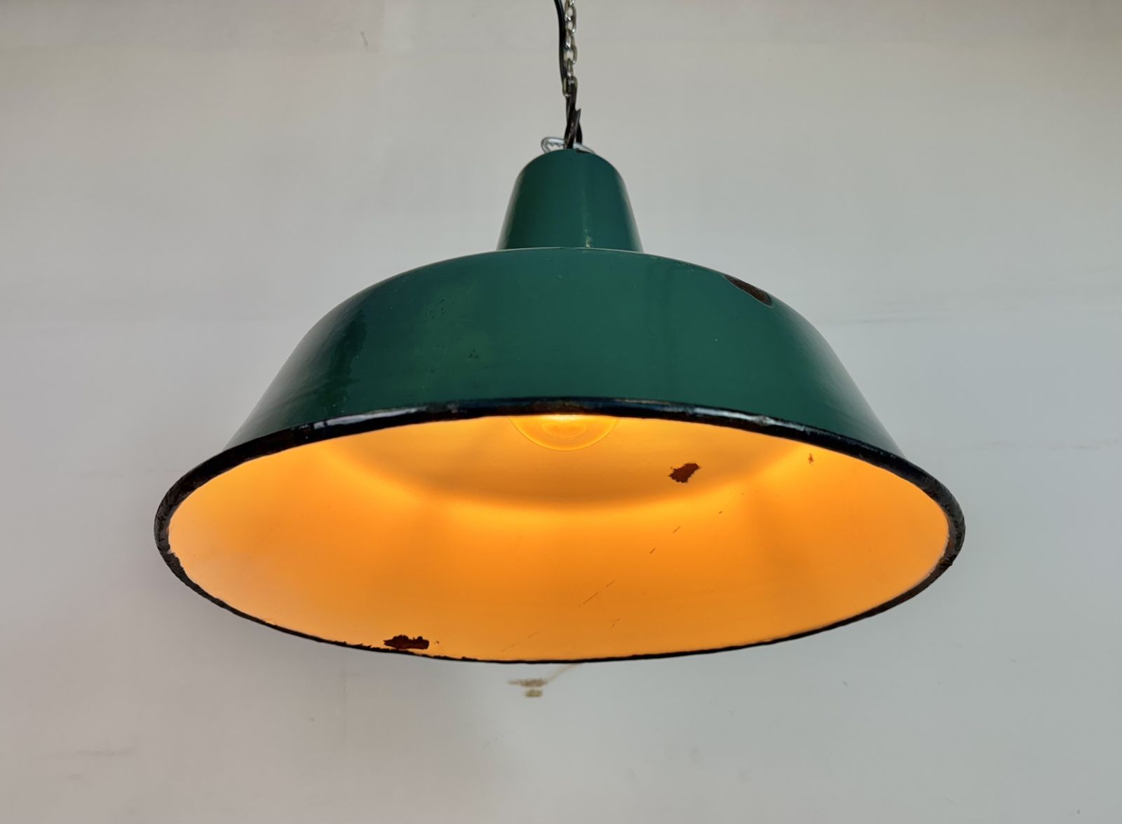 photo for sale Large Industrial Green Enamel Factory Pendant Lamp, 1960s