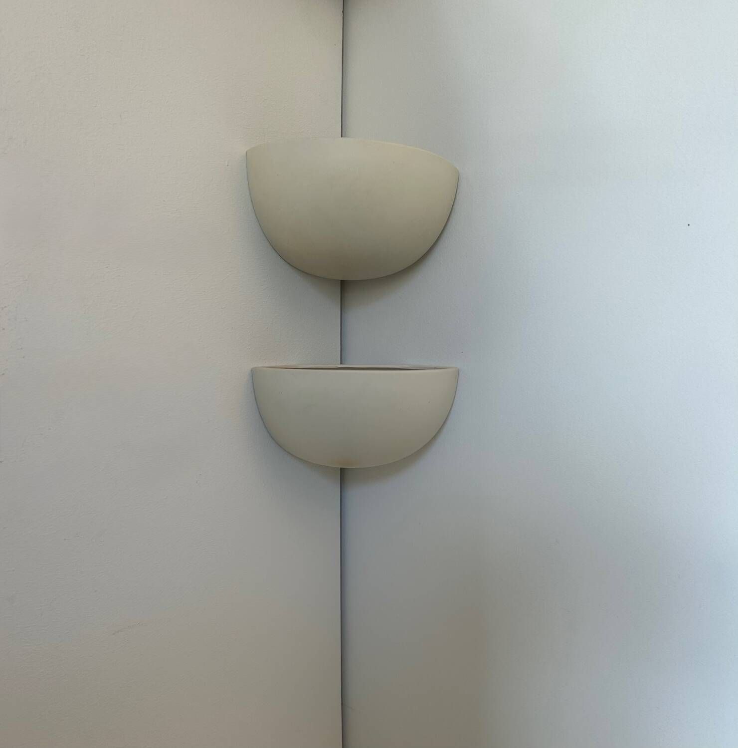 Pair Of Vintage Corner Sconces, Matte White Porcelain, France 1970 photo vinterior