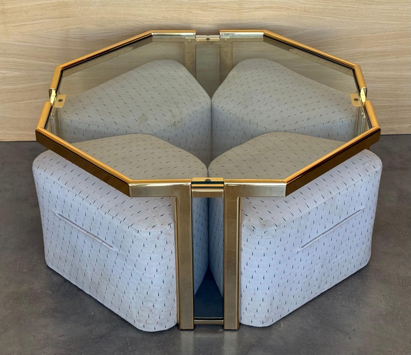Hexagonal Gilded Coffee Or Side Table With Four Nesting Stools With Glass Top photo 2246.0