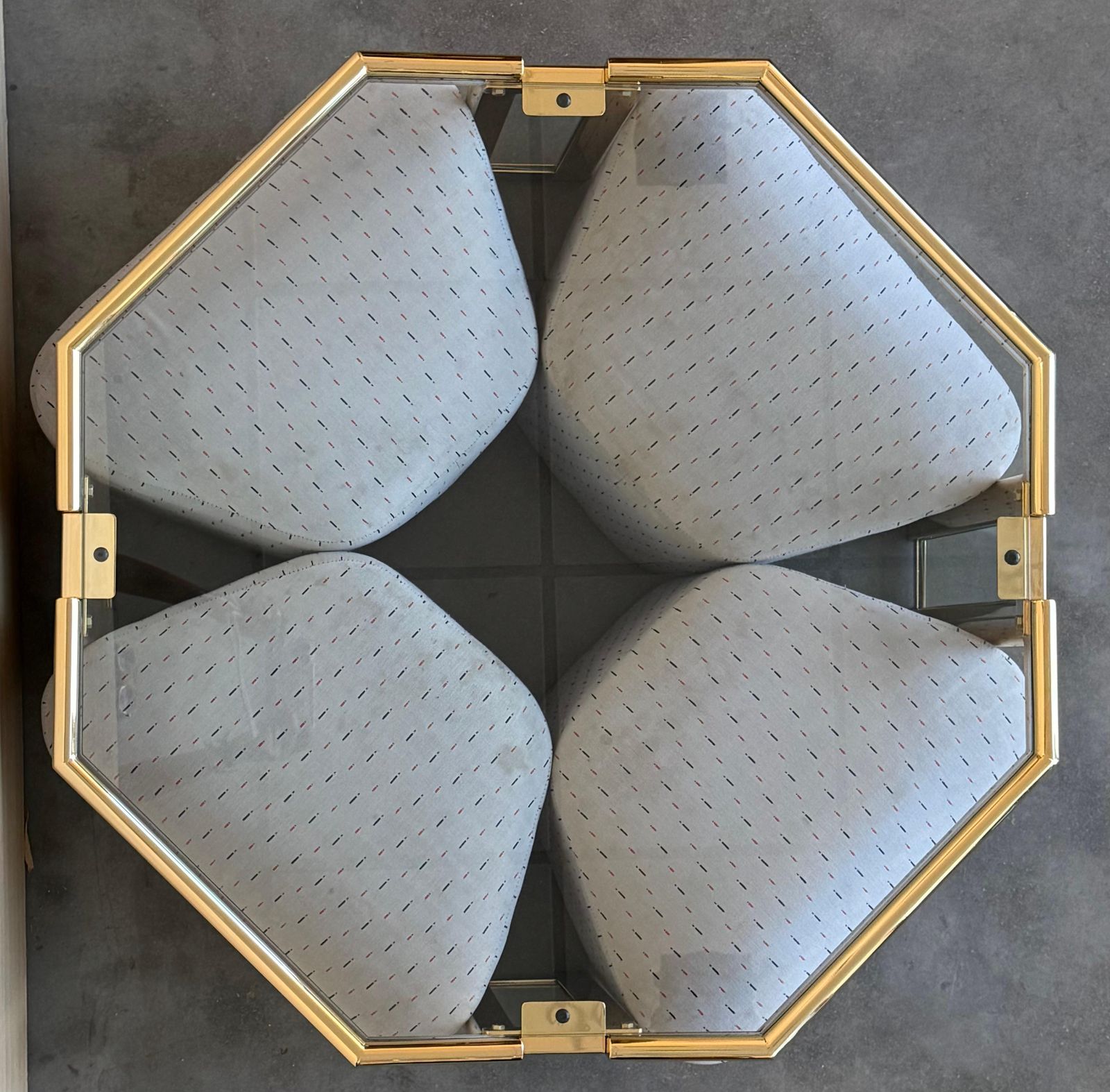 Hexagonal Gilded Coffee Or Side Table With Four Nesting Stools With Glass Top photo vinterior