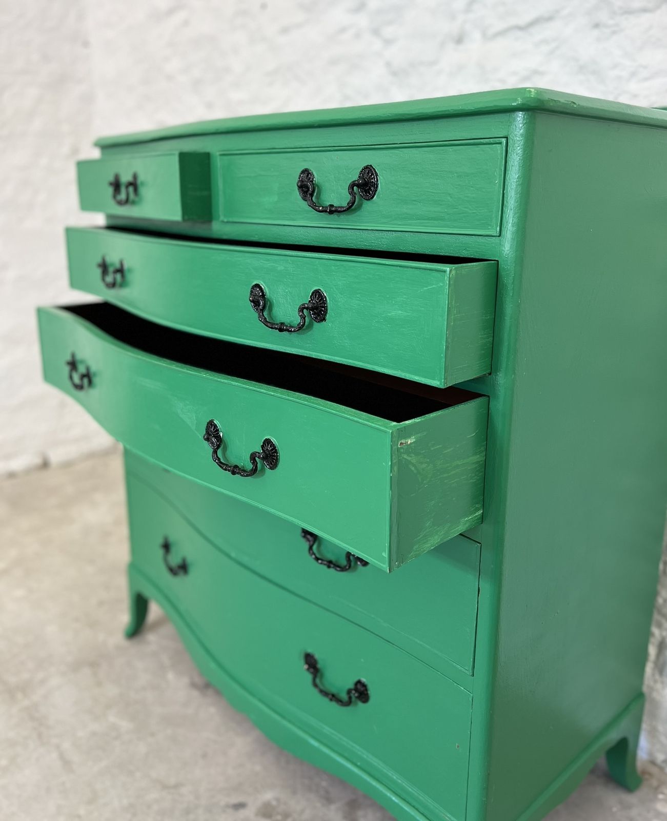 Vintage Emerald Green Shabby Chic Painted Chest Of Drawers 1940s 1950s photo for sale