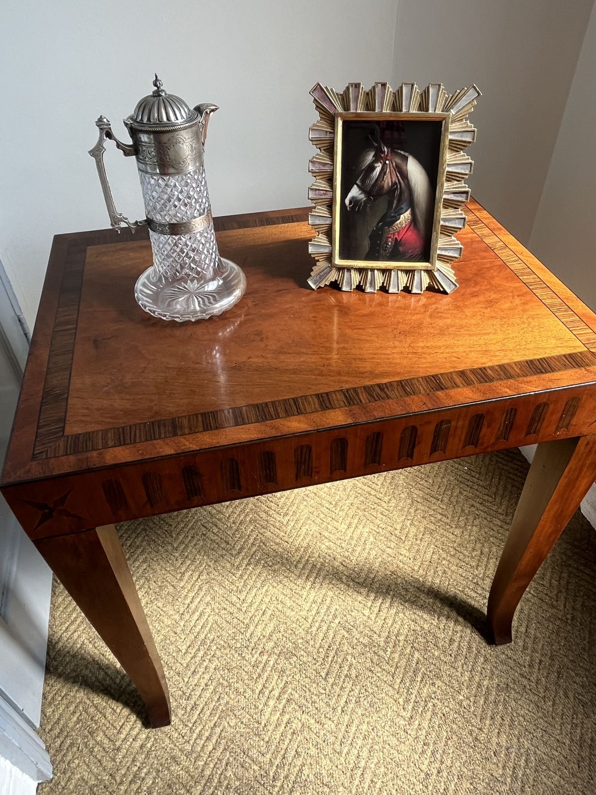Art Deco Style Inlaid Mahogany Side Table With Decorative Banding And Splayed Legs photo Furniture