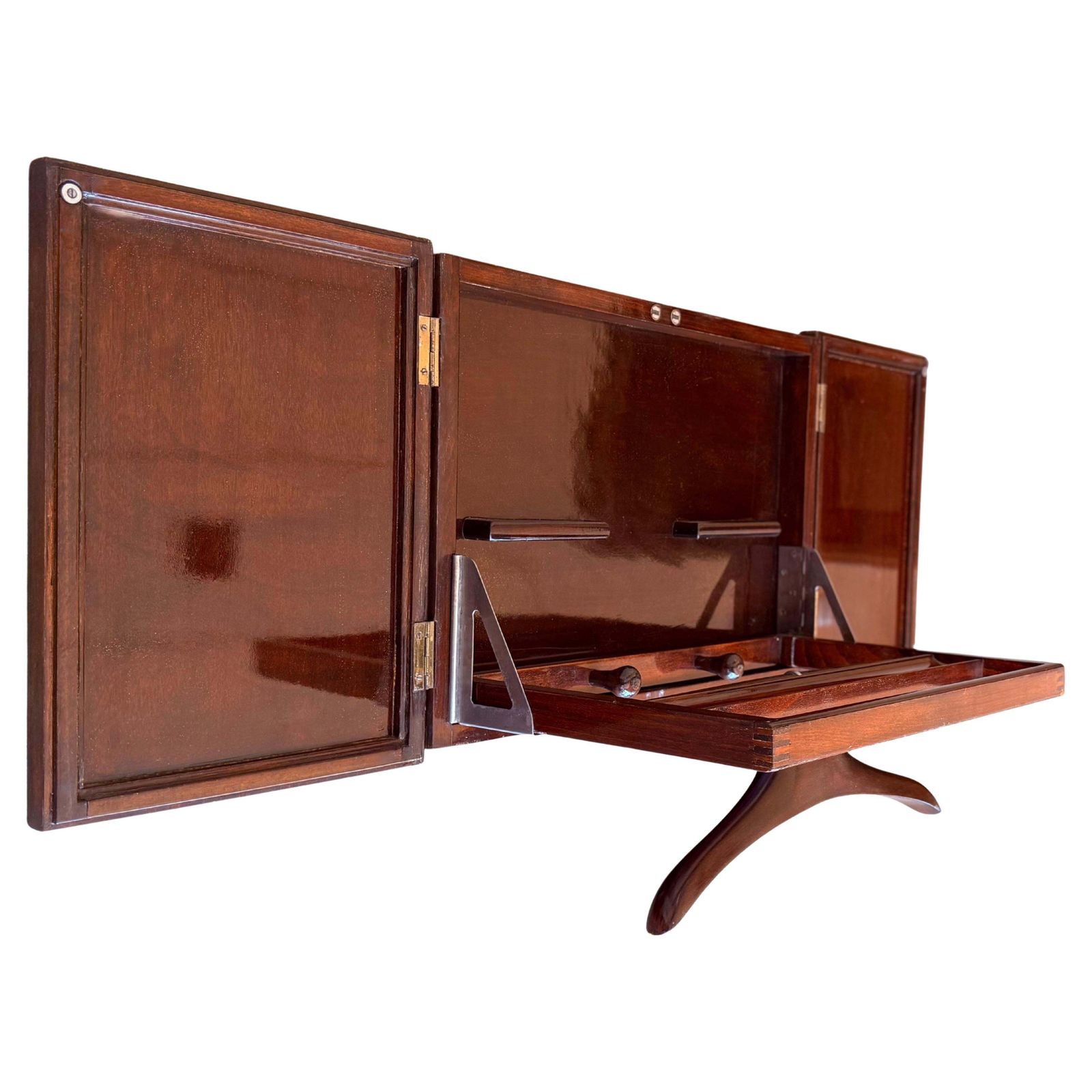 Valet pliant mid-century modern italien en acajou avec cintre