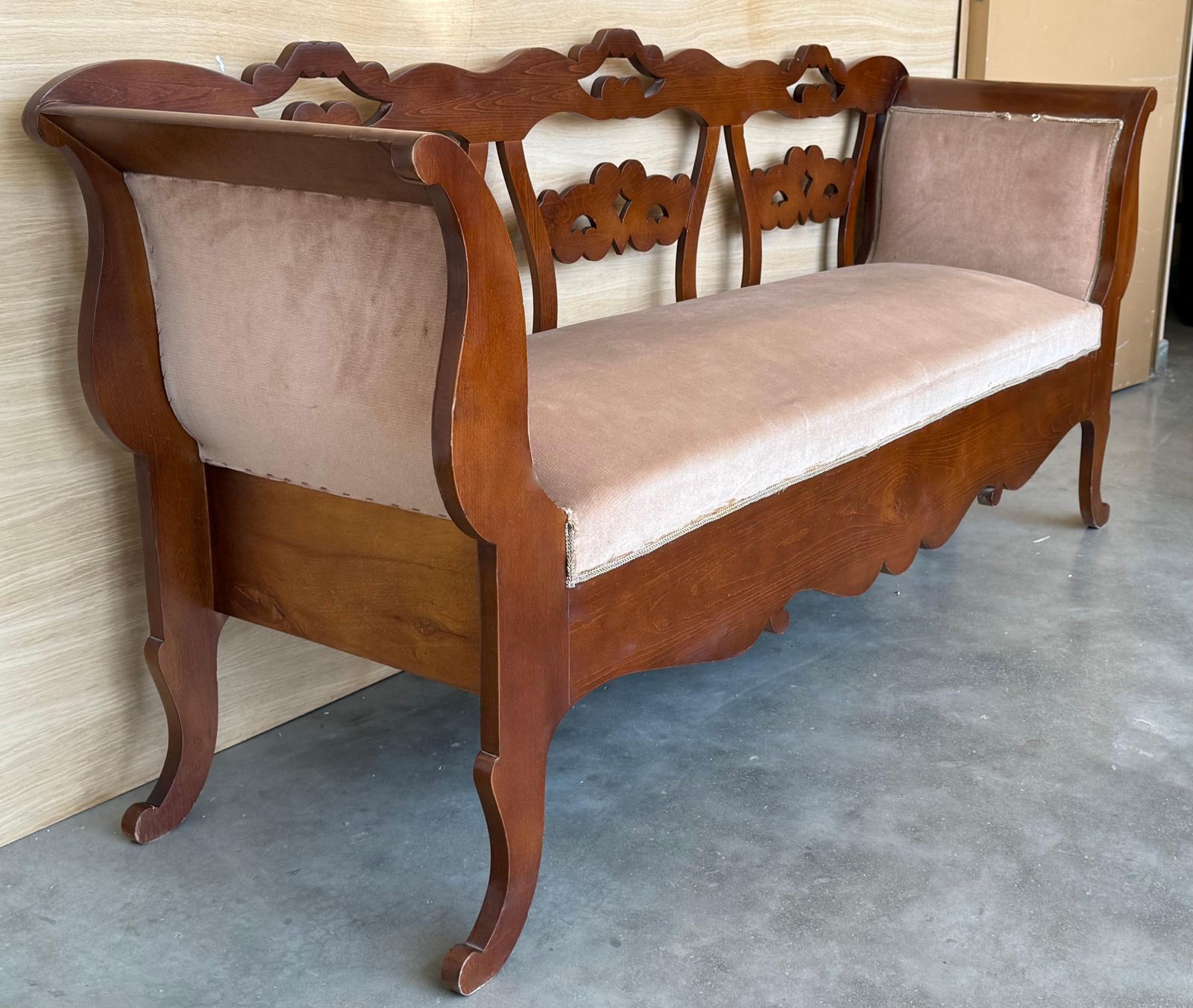 20th Century Catalan Bench In Walnut With Caned Seat photo vinterior