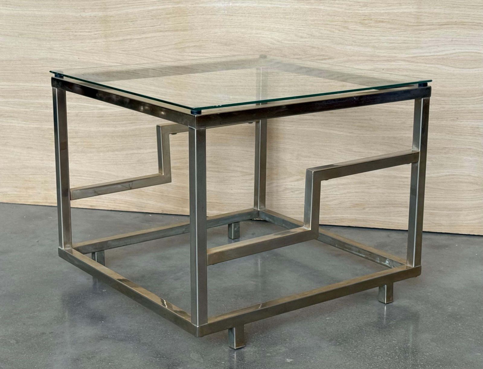 1970s Pair Of  Square Brass And Glass Structural Coffee Tables, Italian photo vintage