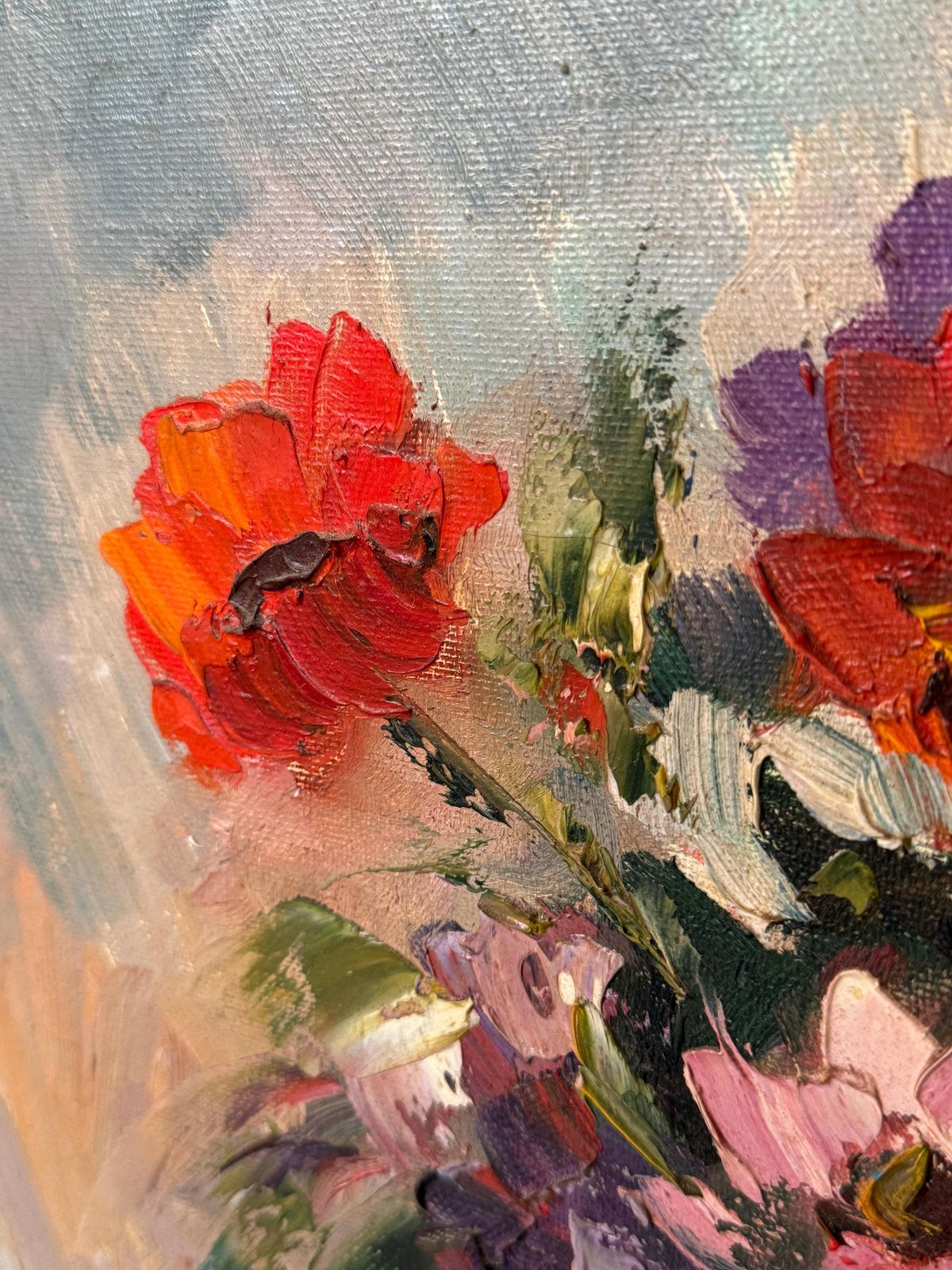 20th Century Oil On Canvas Spanish Flowers Painting, Signed By Chueca photo for sale