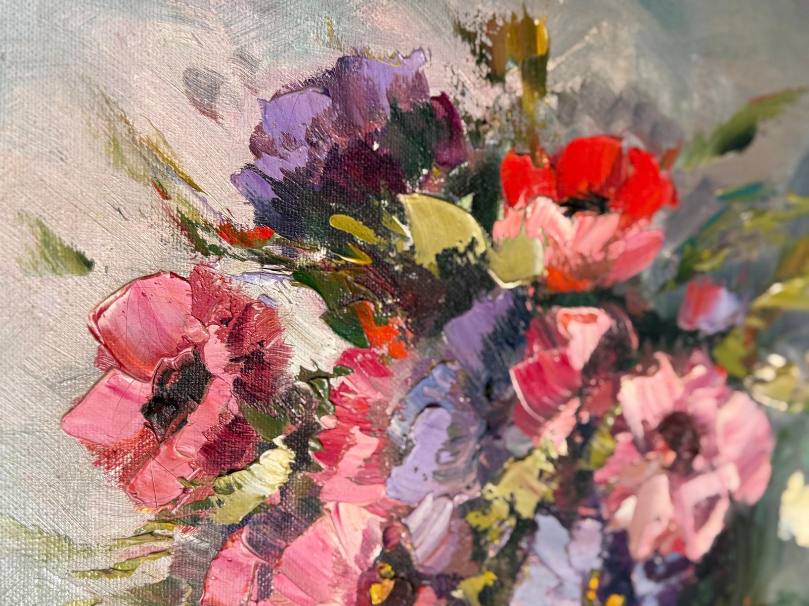 Peinture à l'huile sur toile, fleurs espagnoles, XXe siècle, signée Chueca photo Art