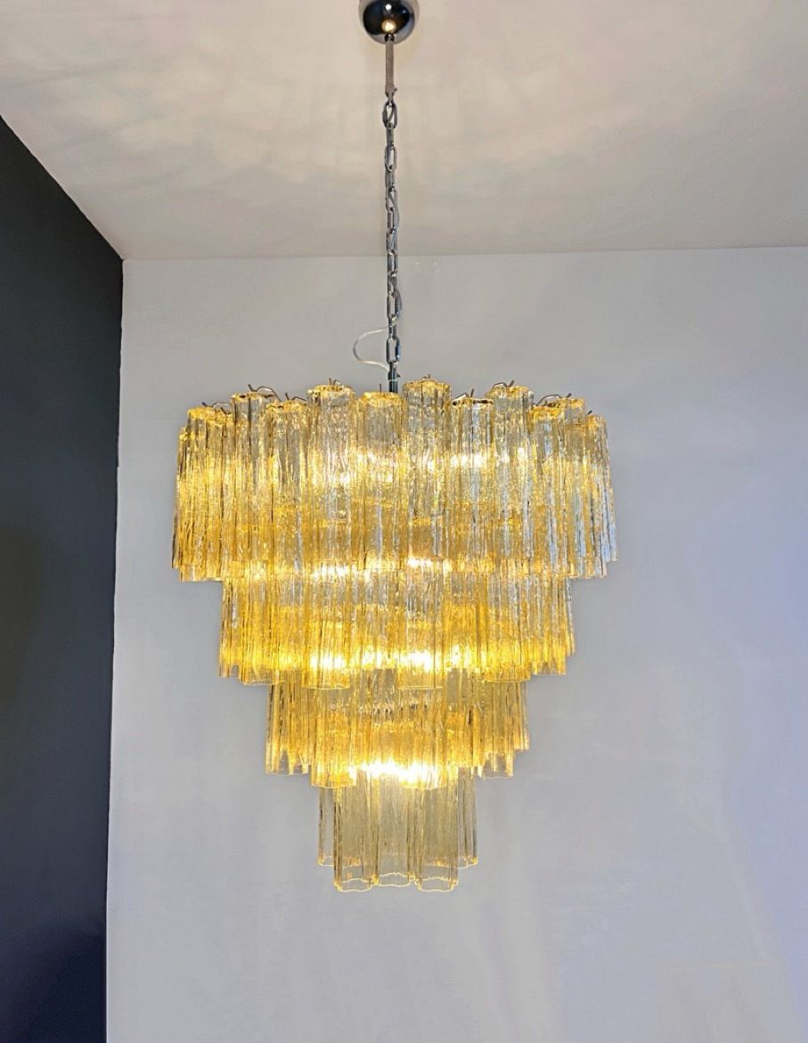 Huge Vintage Murano Glass Tiered Chandelier   80 Glasses   Light Amber photo vintage