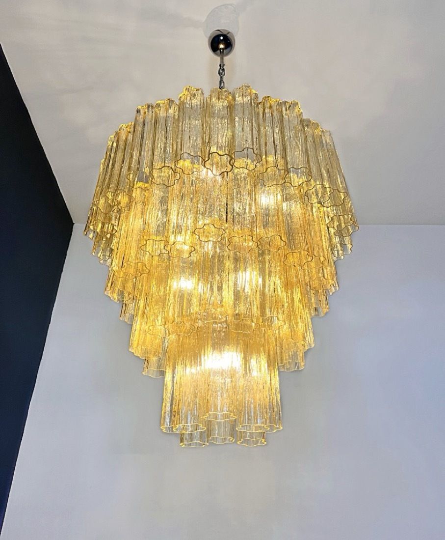 photo buy Huge Vintage Murano Glass Tiered Chandelier   80 Glasses   Light Amber
