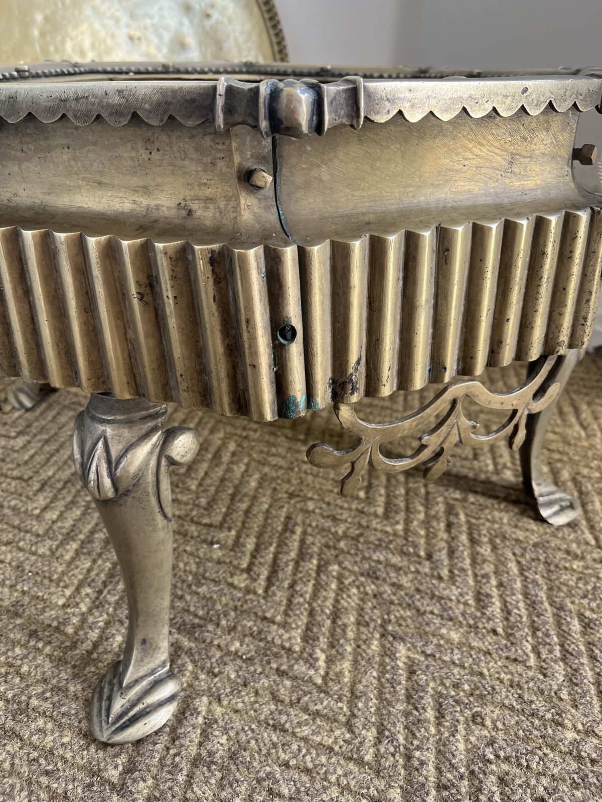 295.0 Antique Turkish Brass Brazier Table (Mangal) With Claw Feet — C. 1900 photo