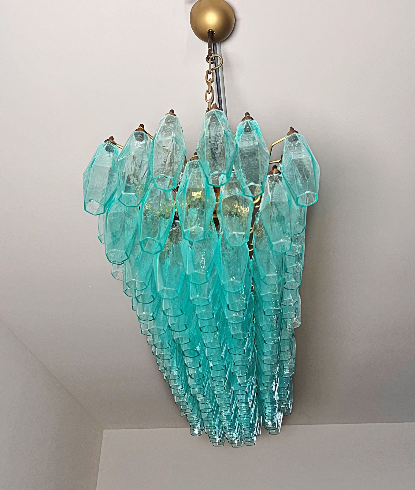 2990.0 Elegant Murano Poliedri Chandelier   Carlo Scarpa   140 Turquoise photo