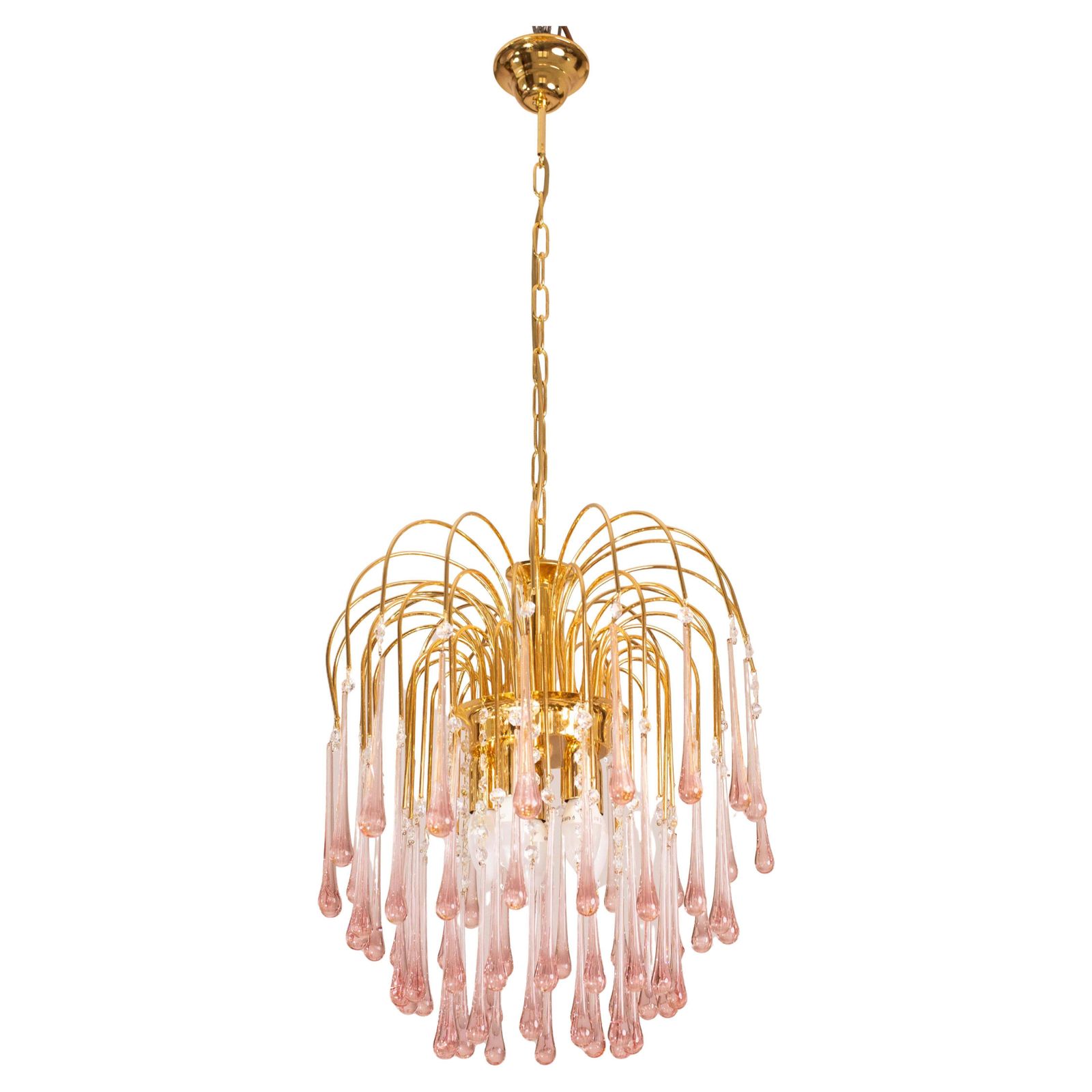 Lady Michelle, Large Size Pink Drops Murano Glass And Crystal Chandelier, 1980s