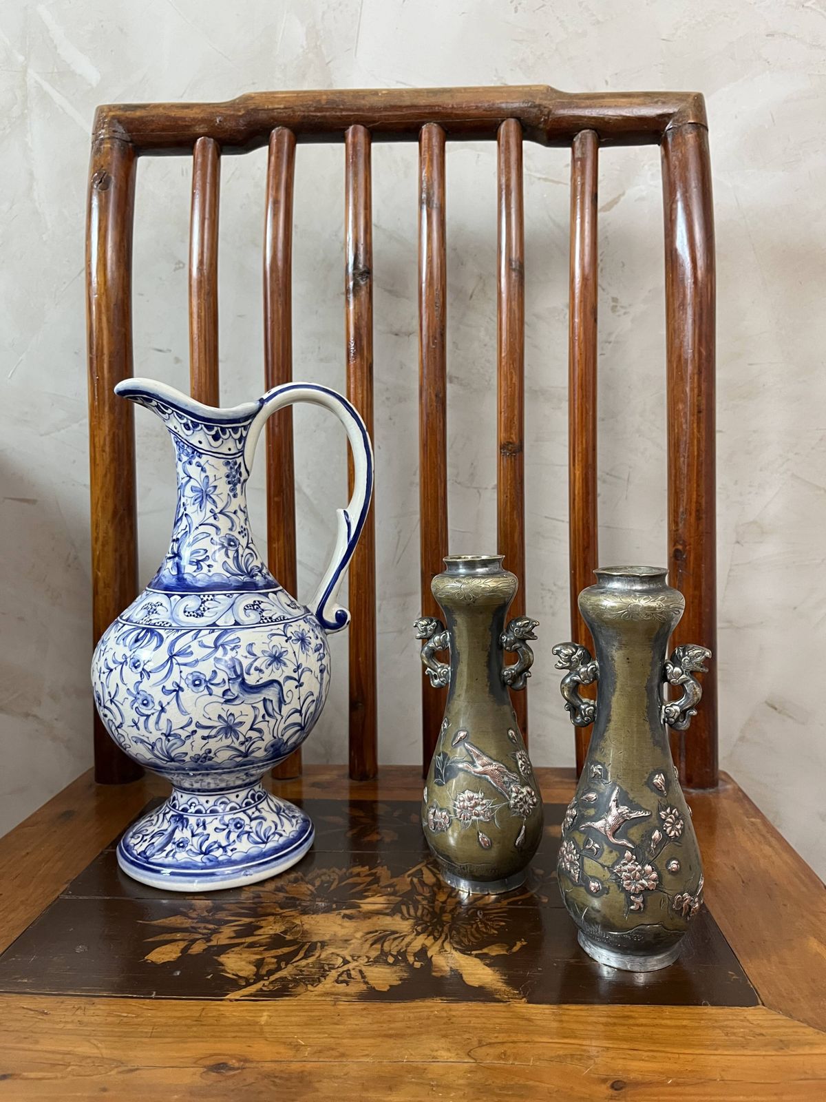 136.0 Pair Of Bronze Vases   Asian Motifs In Relief In Copper photo