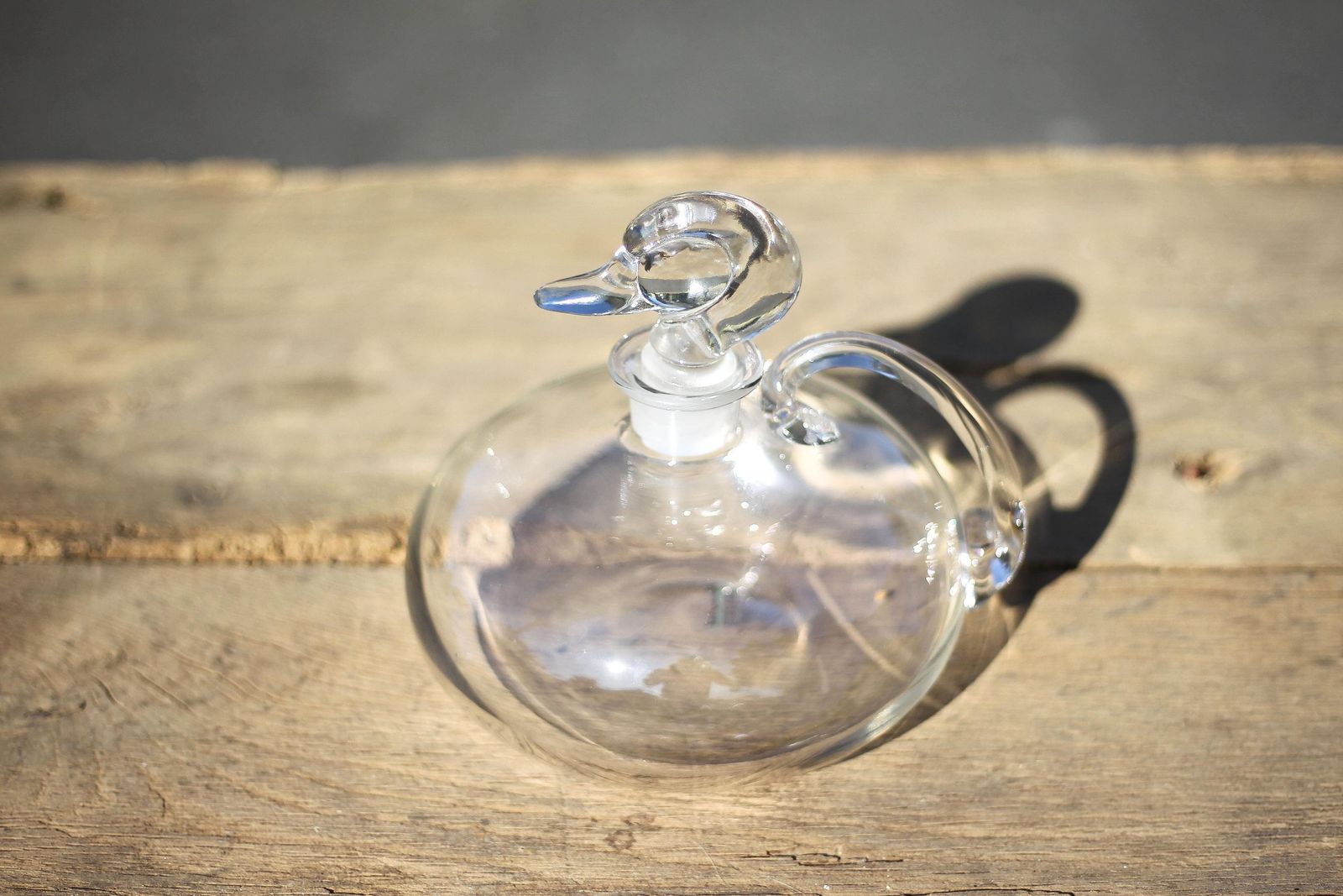 Vintage Carafe, Duck Stopper Glass Carafe, Wine Carafe, Decanter, Jug, Pitcher, Collection, Bar Decor, Barware, Pitcher, Jug photo for sale