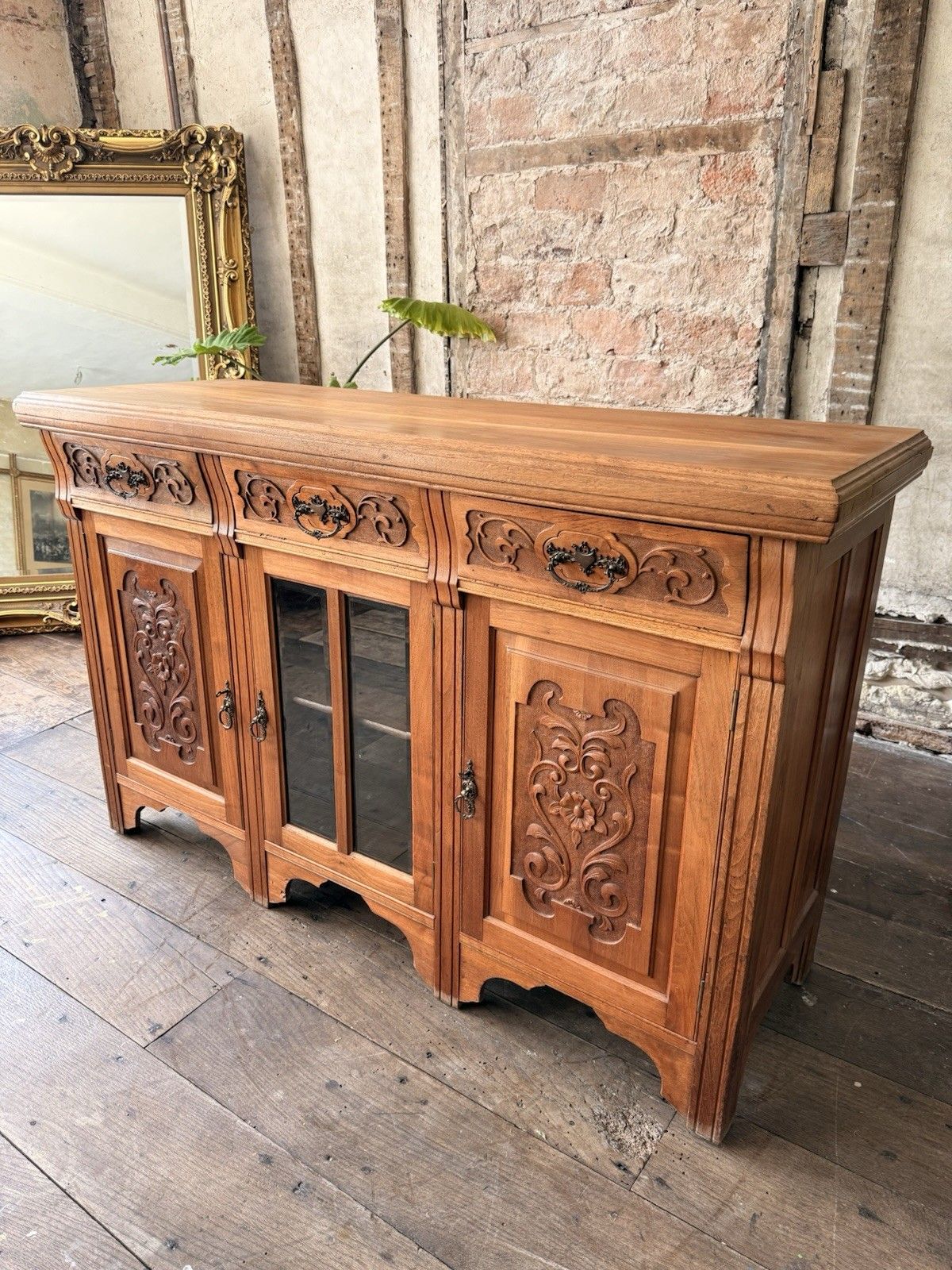 Original Heavy Antique Walnut Rustic Large Carved  Dresser Sideboard Circa 1800s photo Furniture