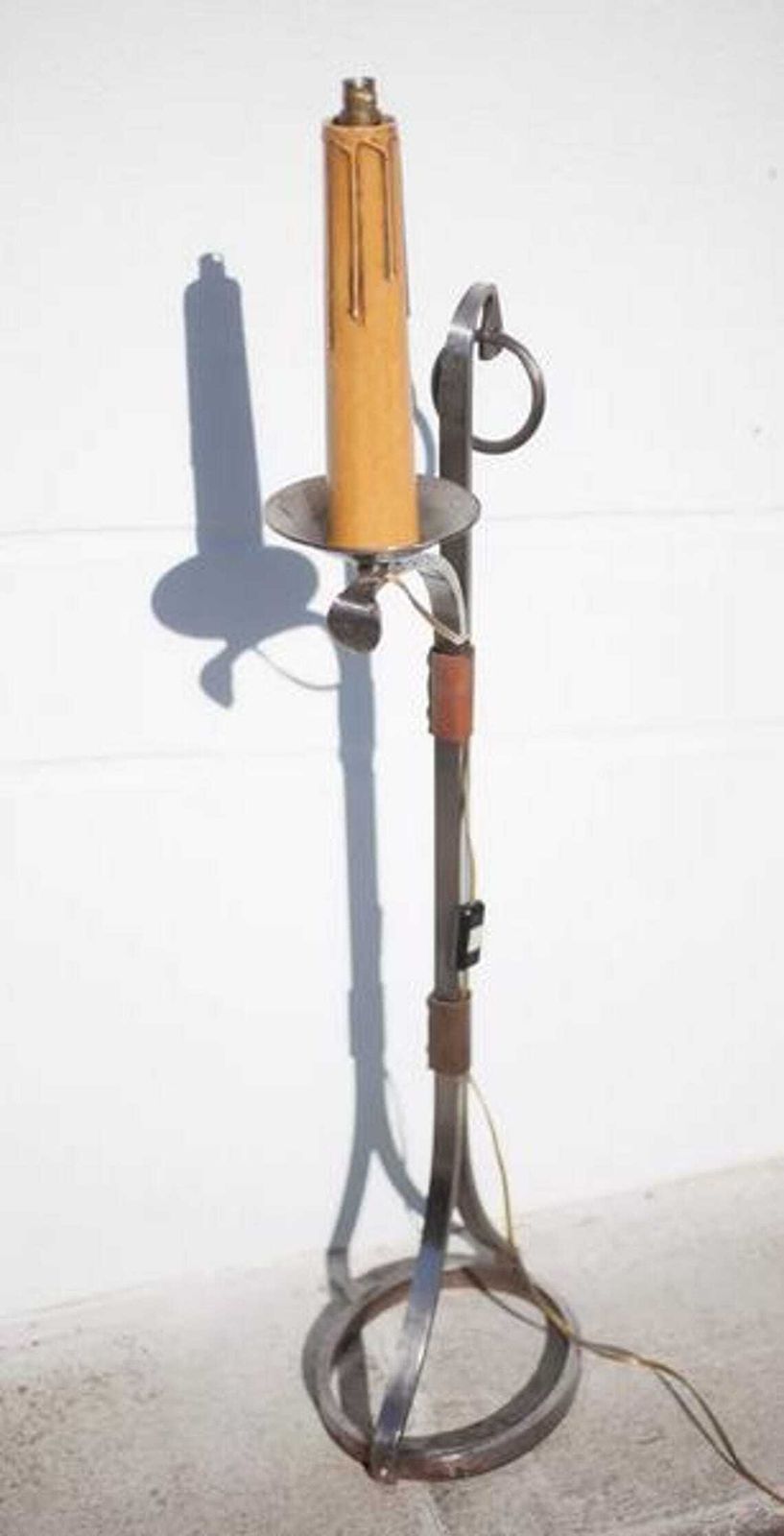 Ryckaert Jp Wrought Iron Floor Lamp, Wrought Iron And Leather Floor Lamp, Living Room Lamp, 60s photo Lighting