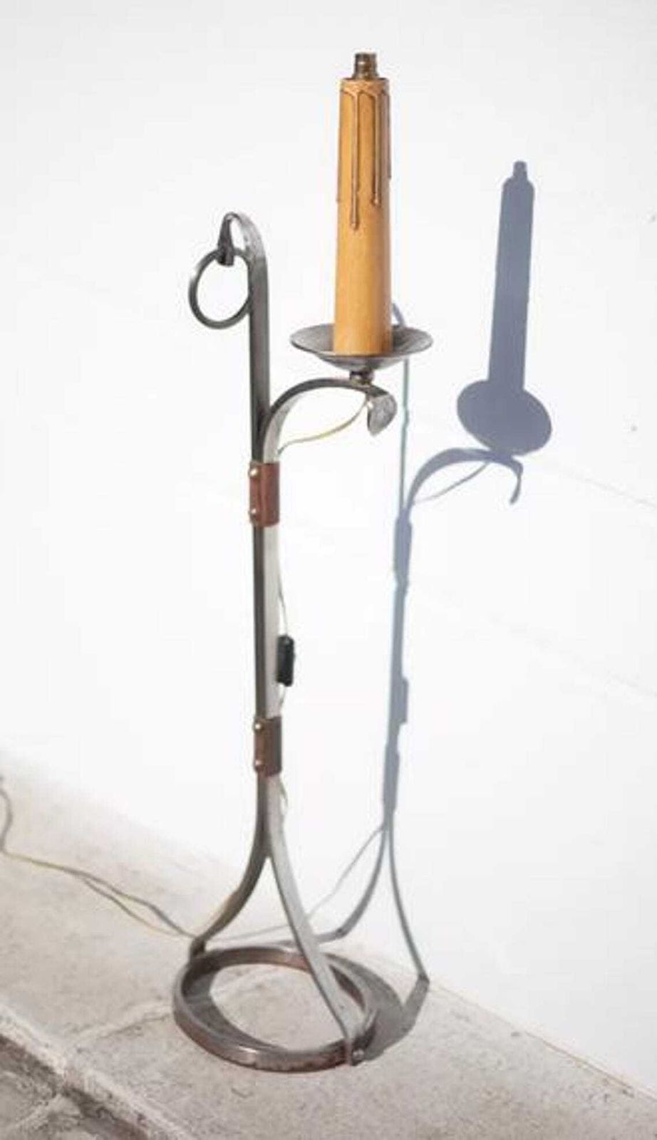 Ryckaert Jp Wrought Iron Floor Lamp, Wrought Iron And Leather Floor Lamp, Living Room Lamp, 60s photo buy
