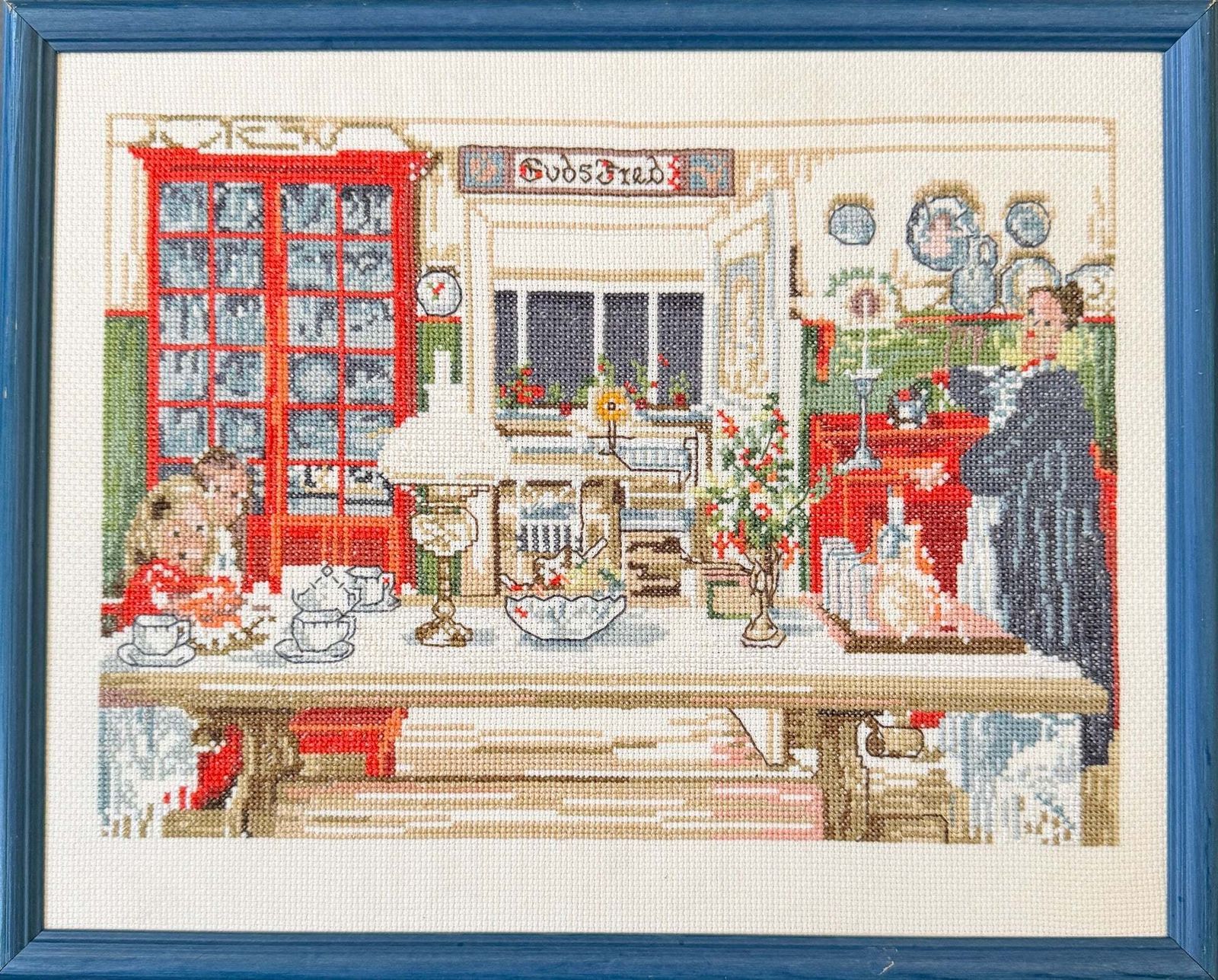 Embroidered Wall Art Picture Carl Larsson Motif Sweden Vintage