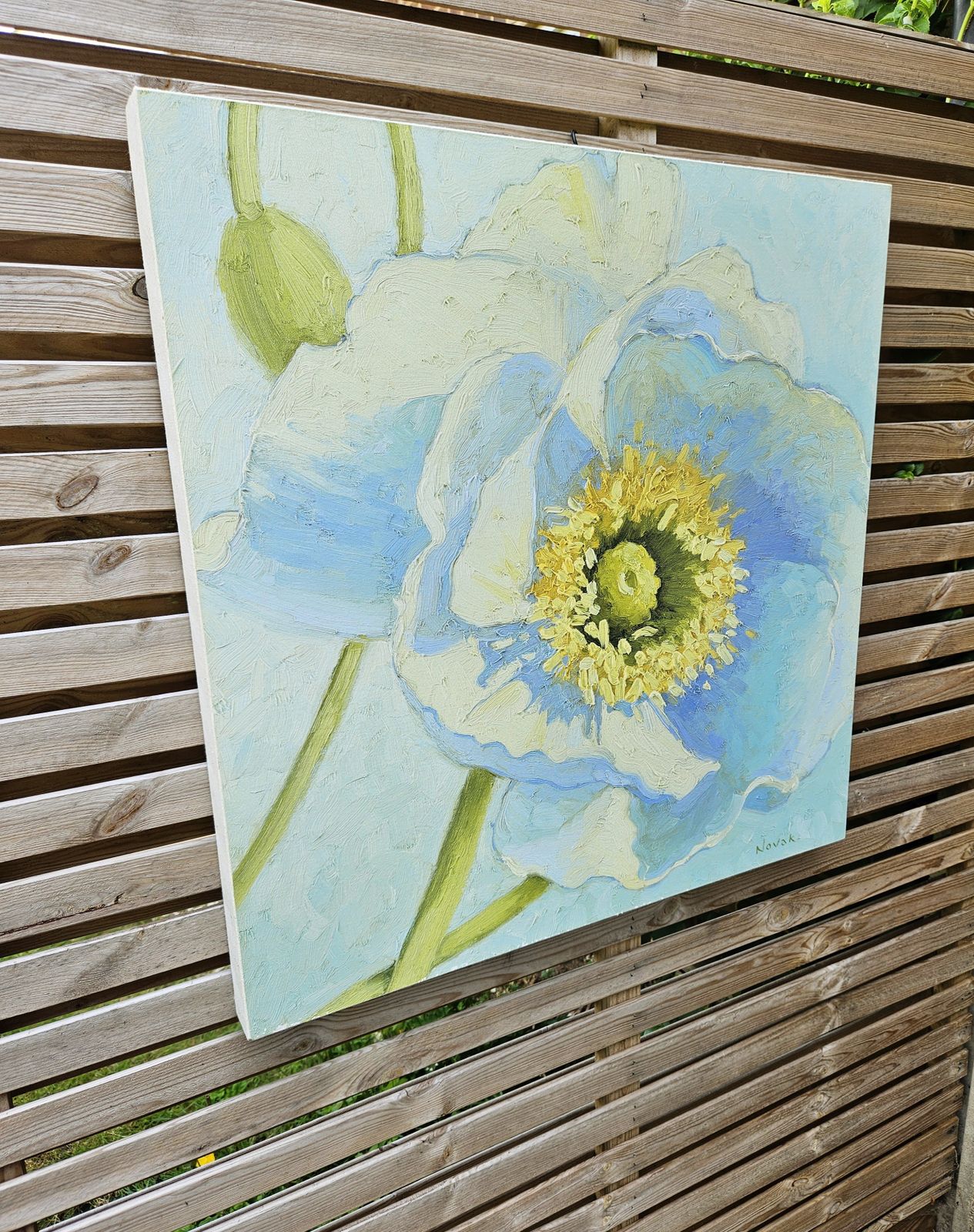 Large Oil On Canvas White Poppies By Californian Artist Shirley Novak photo Art