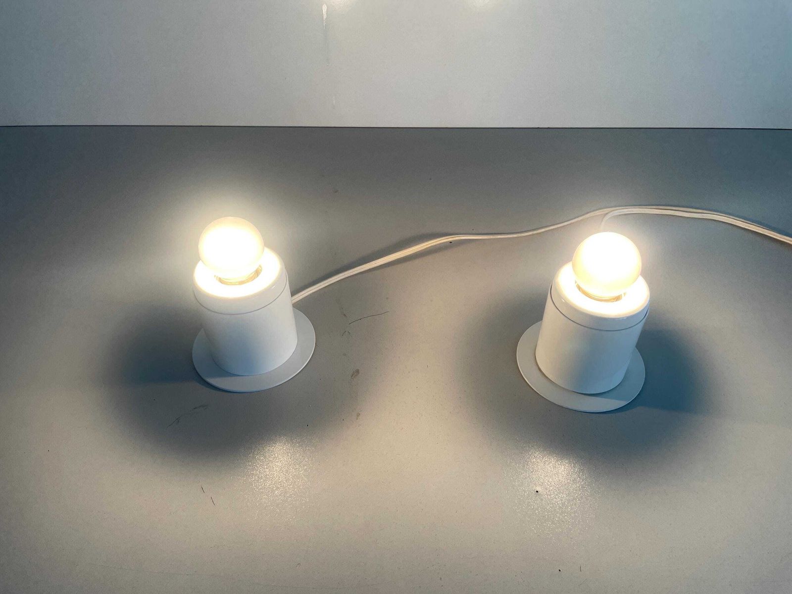 Minimal Design Pair Of White Metal Wall Lamps Still Of Artemide, 1970s, Italy photo Lighting