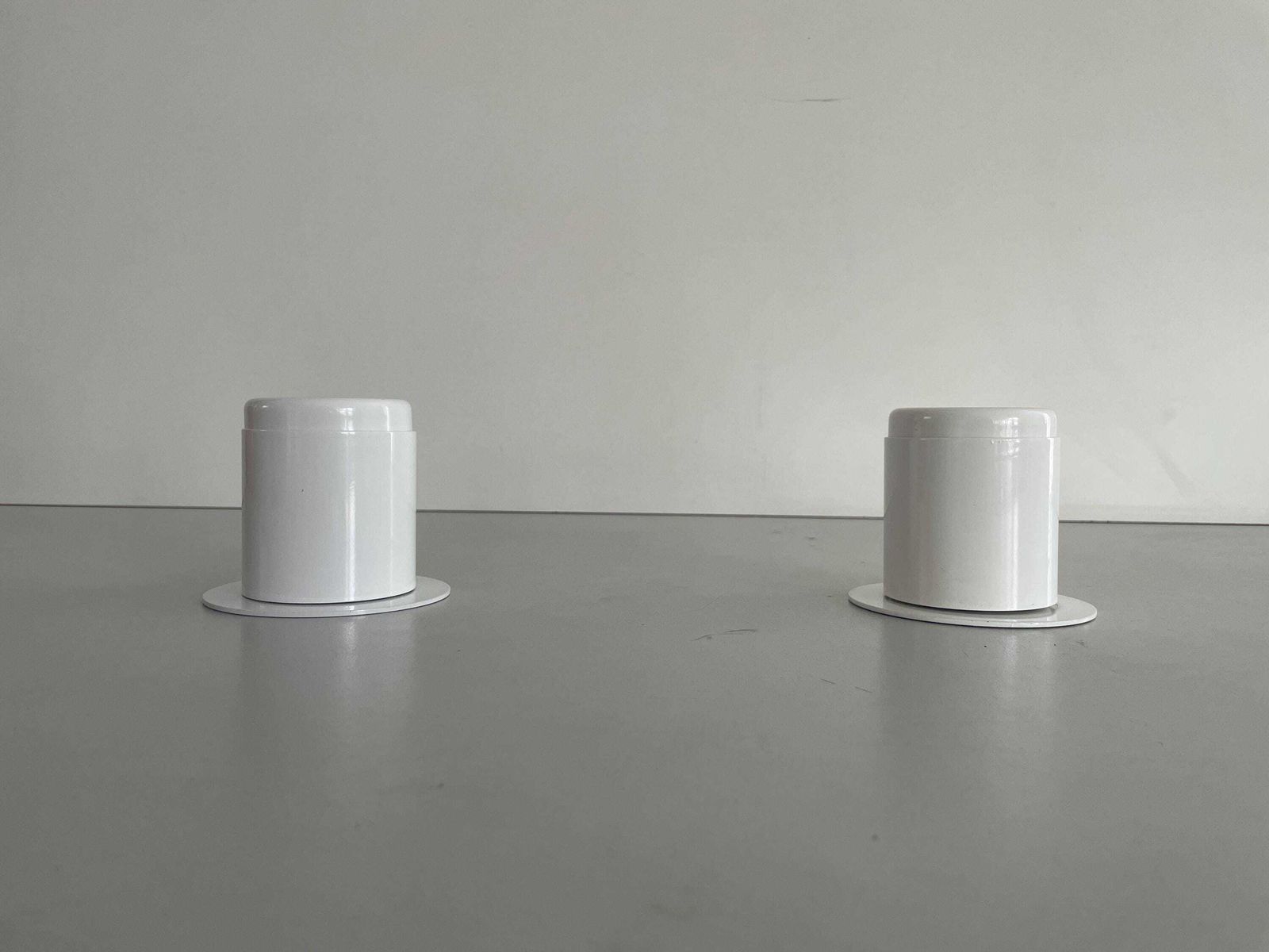 Minimal Design Pair Of White Metal Wall Lamps Still Of Artemide, 1970s, Italy photo 830.0