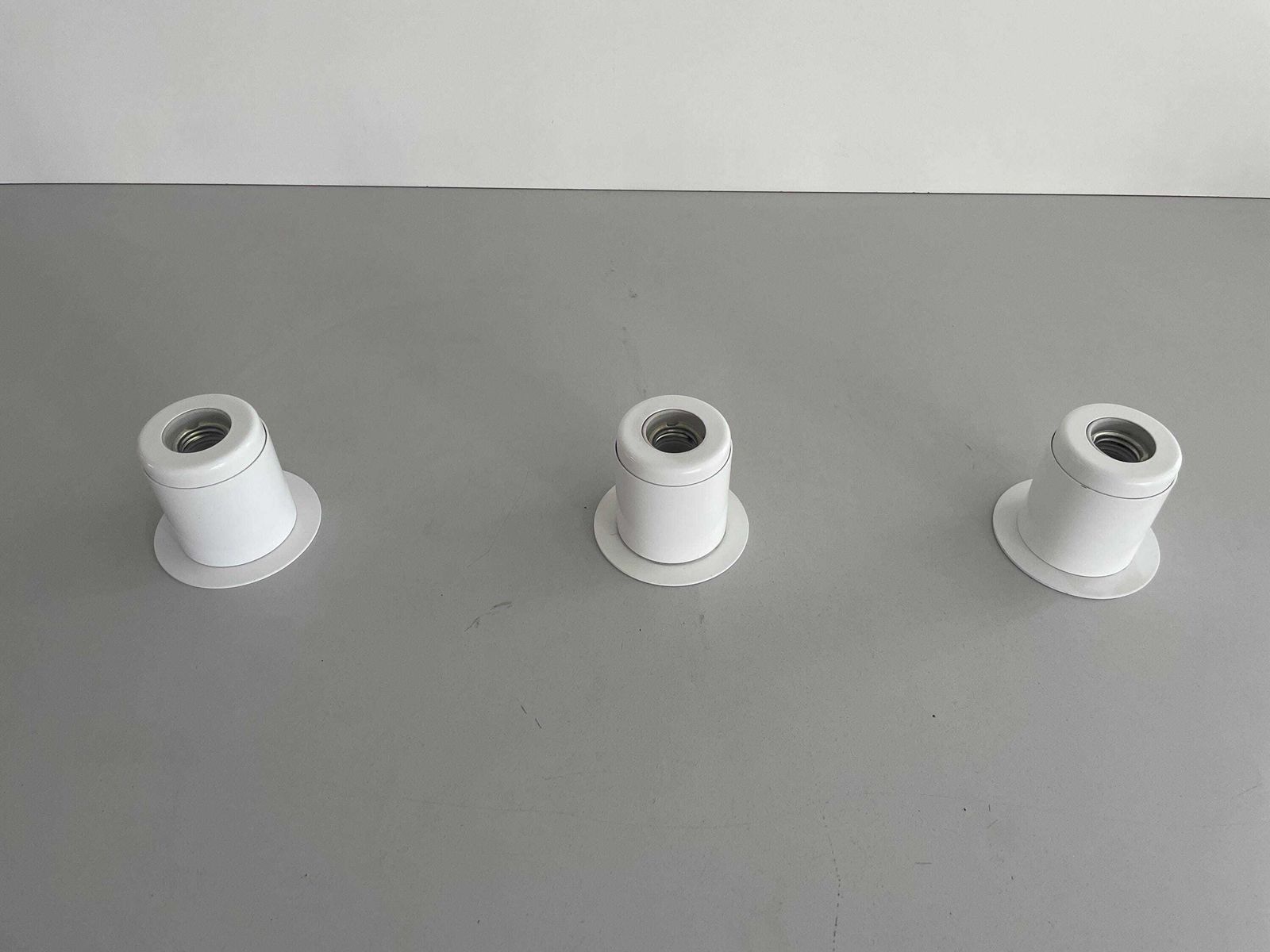 Minimal Design Set Of 3 White Metal Wall Lamps Still Of Artemide, 1970s, Italy photo furniture