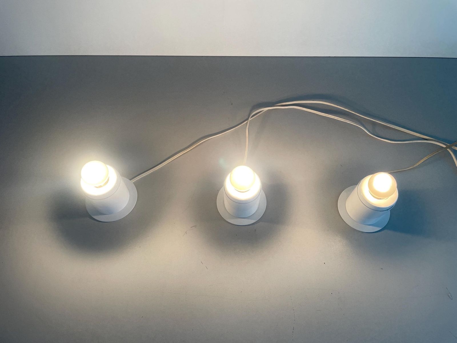 Minimal Design Set Of 3 White Metal Wall Lamps Still Of Artemide, 1970s, Italy photo Lighting