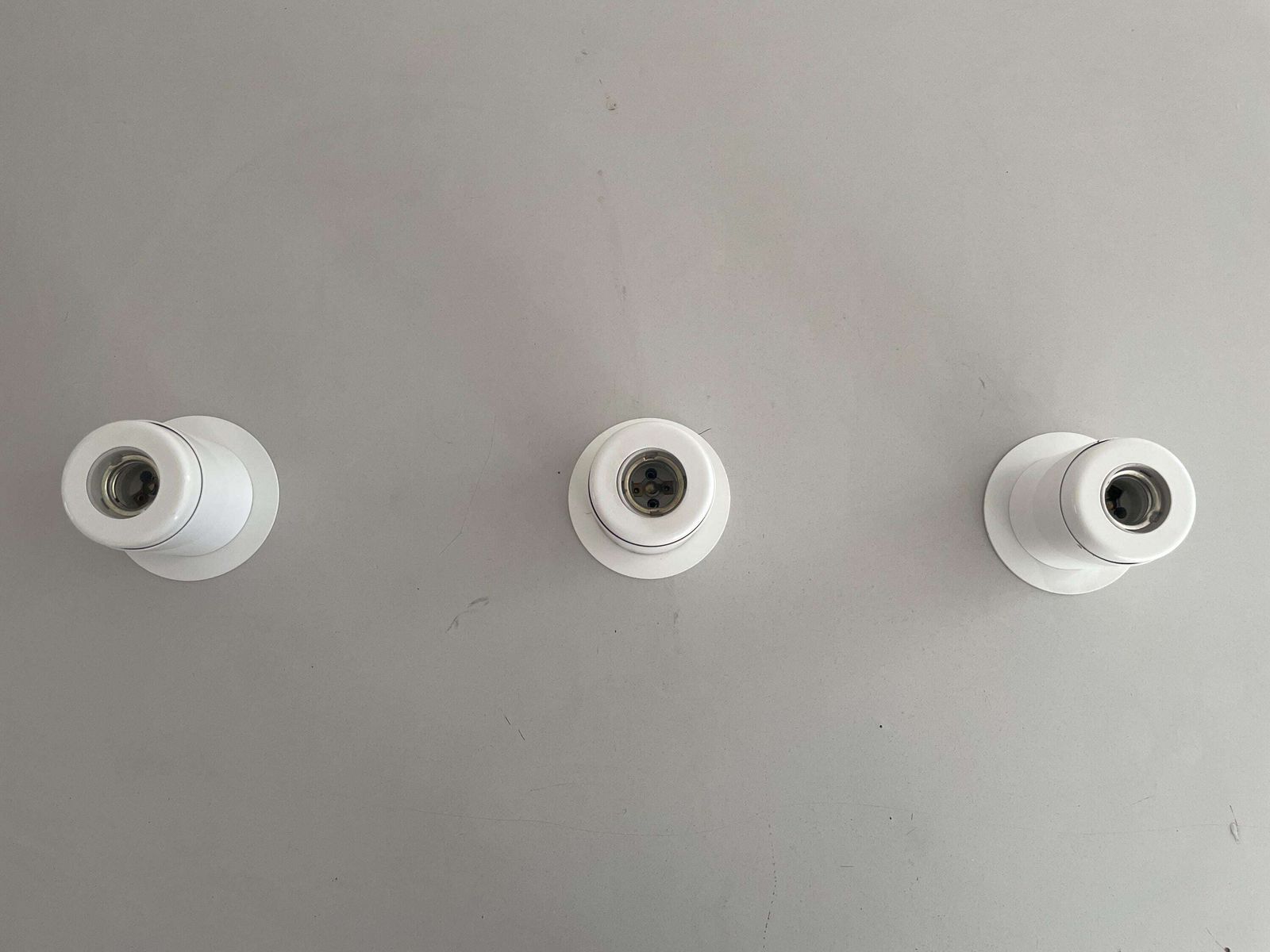 Minimal Design Set Of 3 White Metal Wall Lamps Still Of Artemide, 1970s, Italy photo buy