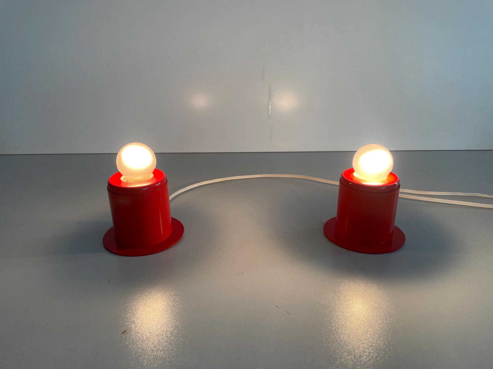 Minimal Design Pair Of Orange Metal Wall Lamps Still Of Artemide, 1970s, Italy photo furniture