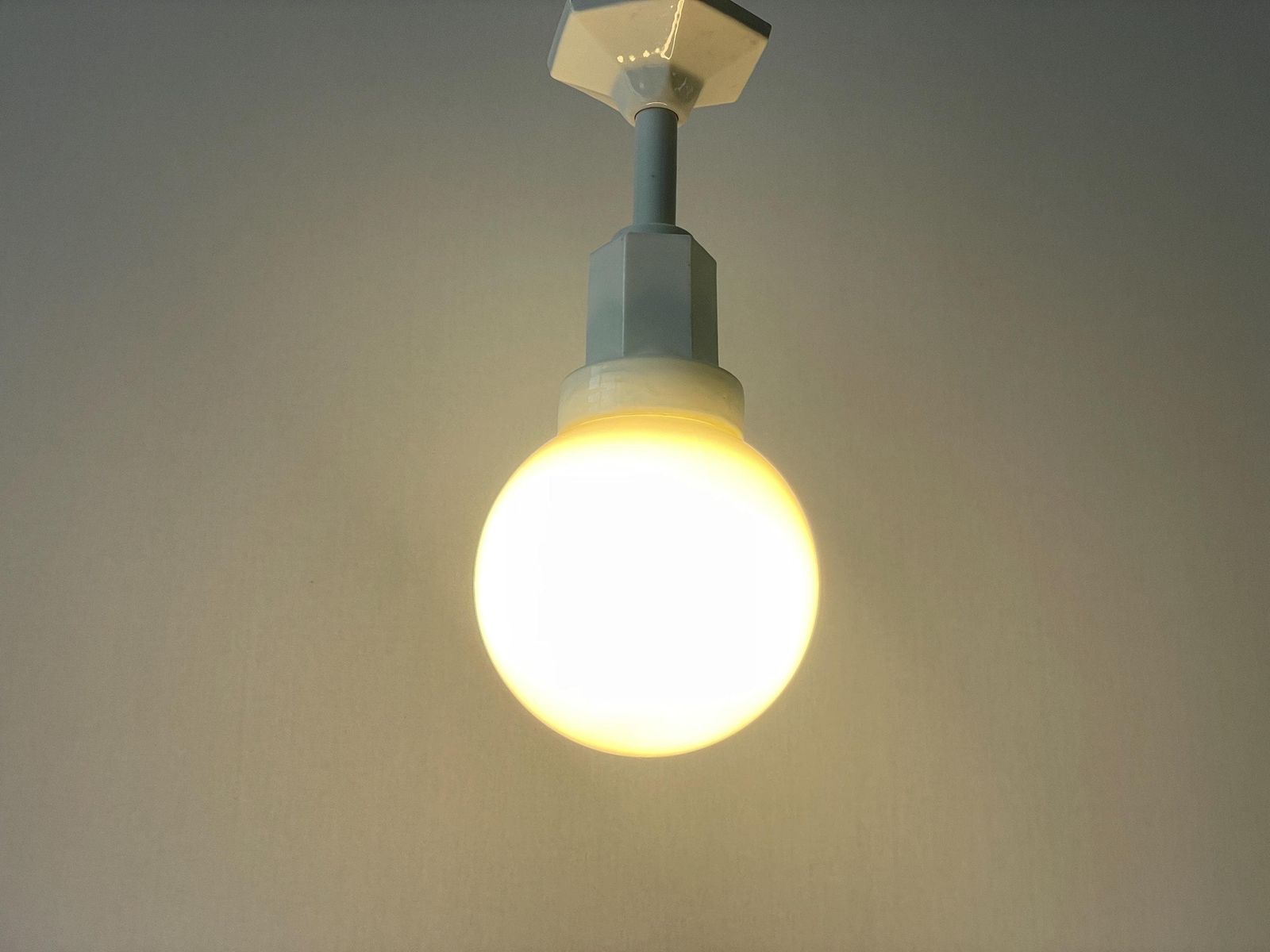 Art Deco Glass Ball And White Ceramic Body Pendant Lamp, 1960s, Italy photo for sale
