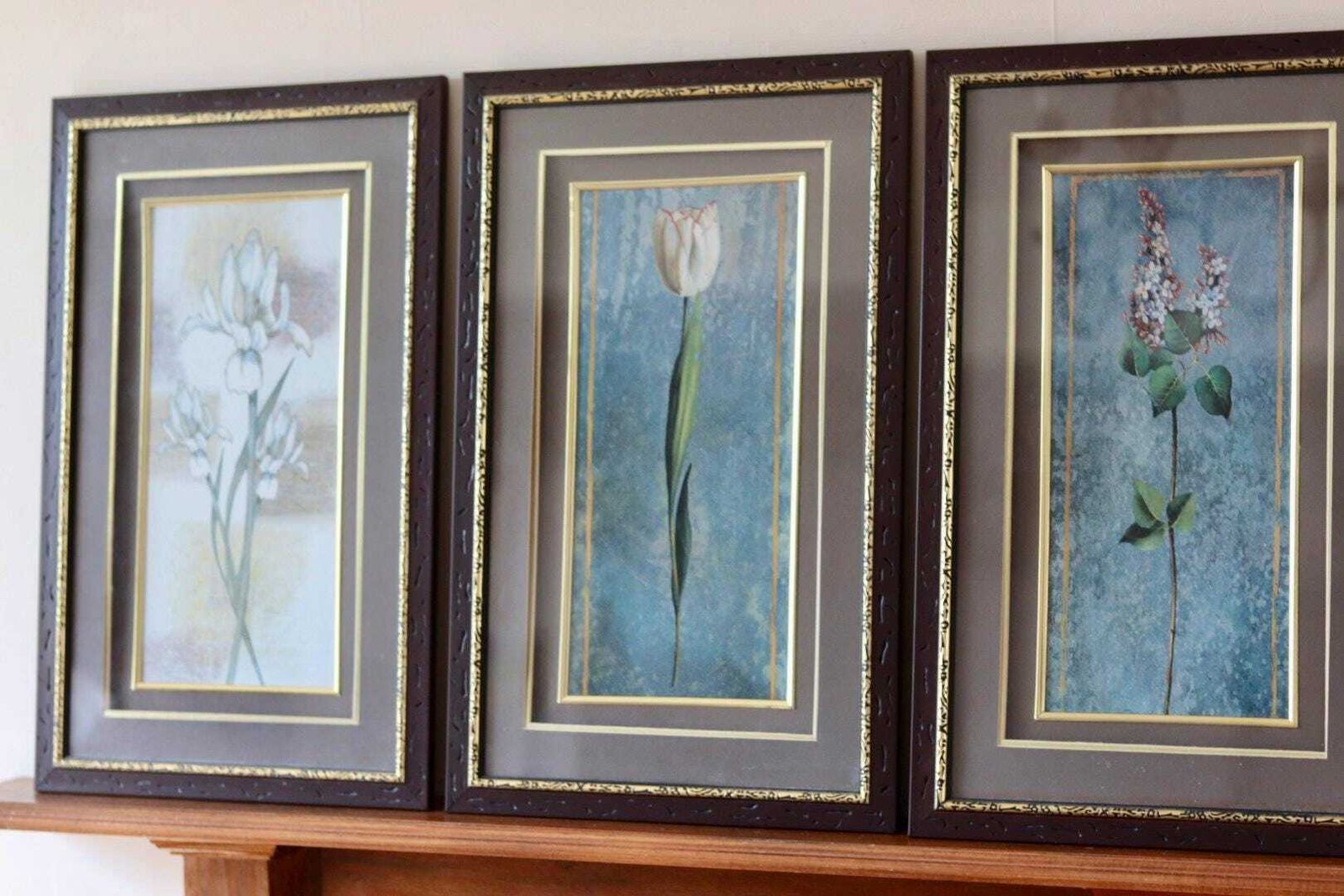 Mid Century Original Swedish  "Trio Of Flower Prints" –  Vintage & Framed, 34 X 54.5 Cm / 13.4 X 21.5 In photo furniture