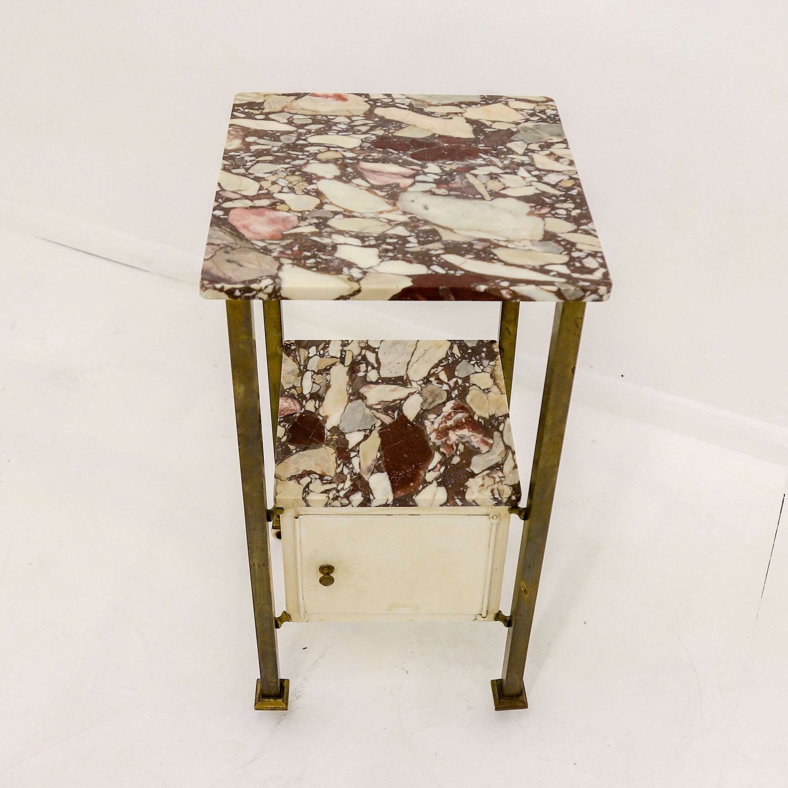photo furniture Early 20th Century French Brass & Arabescato Viola Marble Nightstand
