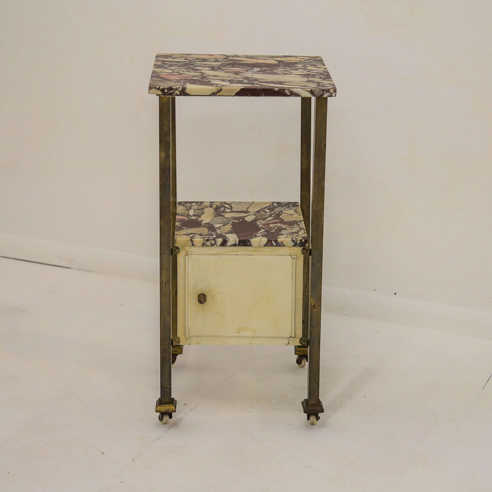 photo for sale Early 20th Century French Brass & Arabescato Viola Marble Nightstand