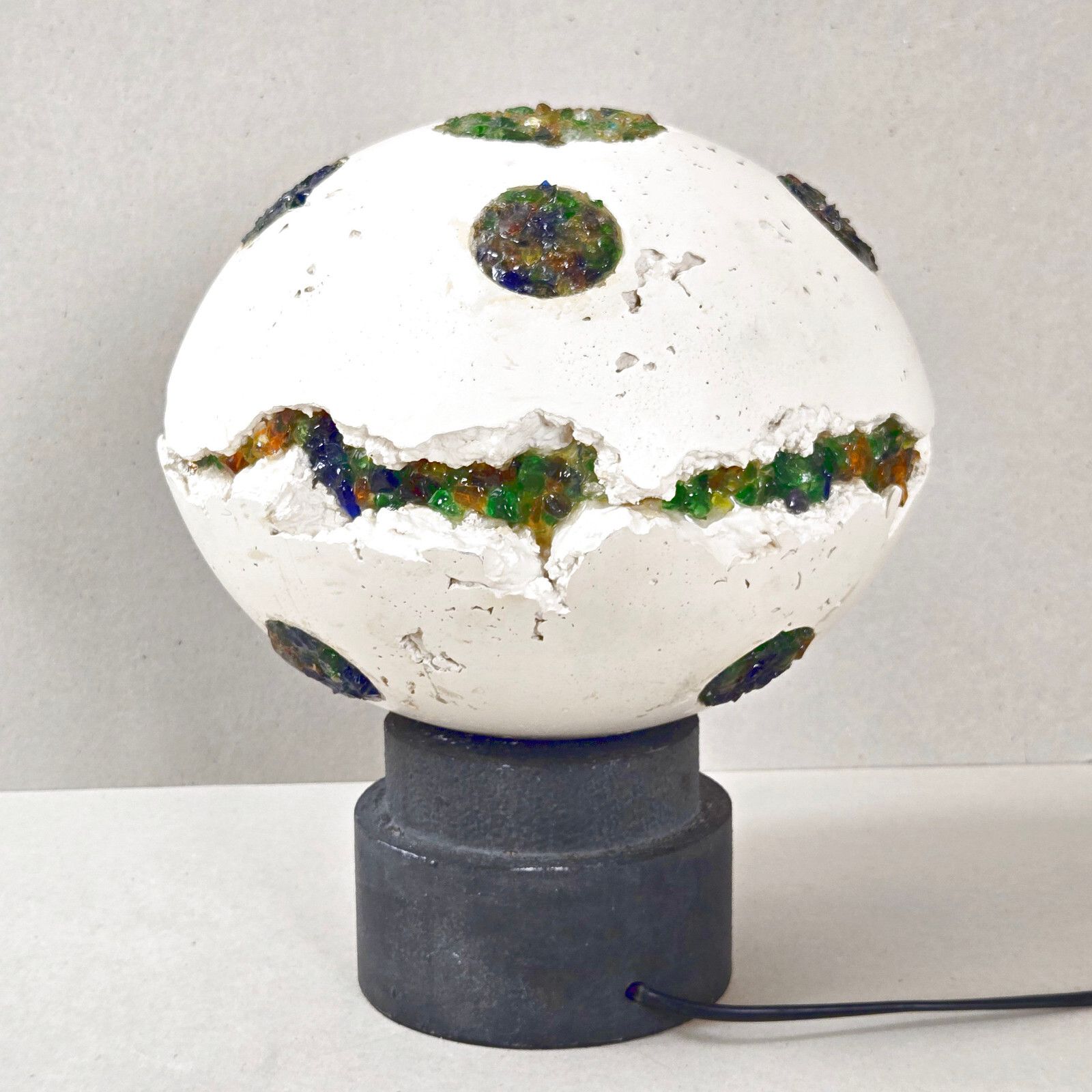 photo vintage 1970 Vintage Space Age Ufo Planet Table Lamp In Plaster & Glass 70s 1970s