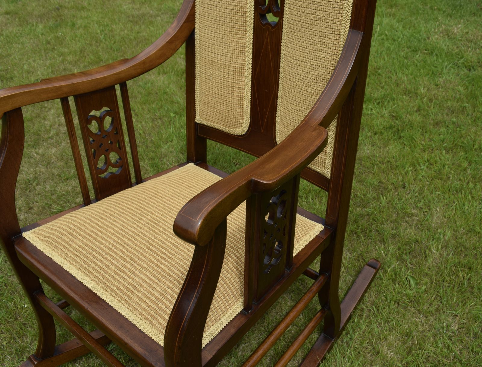 Edwardian Mahogany Inlaid Rocking Chair photo vintage