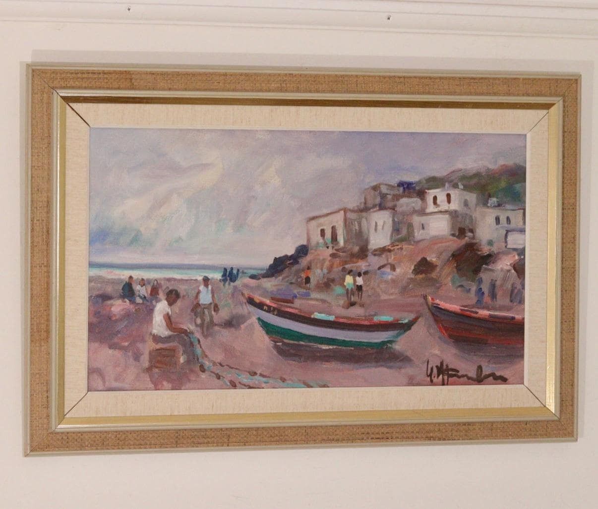 Mid Century Original Swedish Oil On Canvas "Mediterranean"   Vintage & Framed, 83 X 54 Cm / 32.7 X 21.3 In