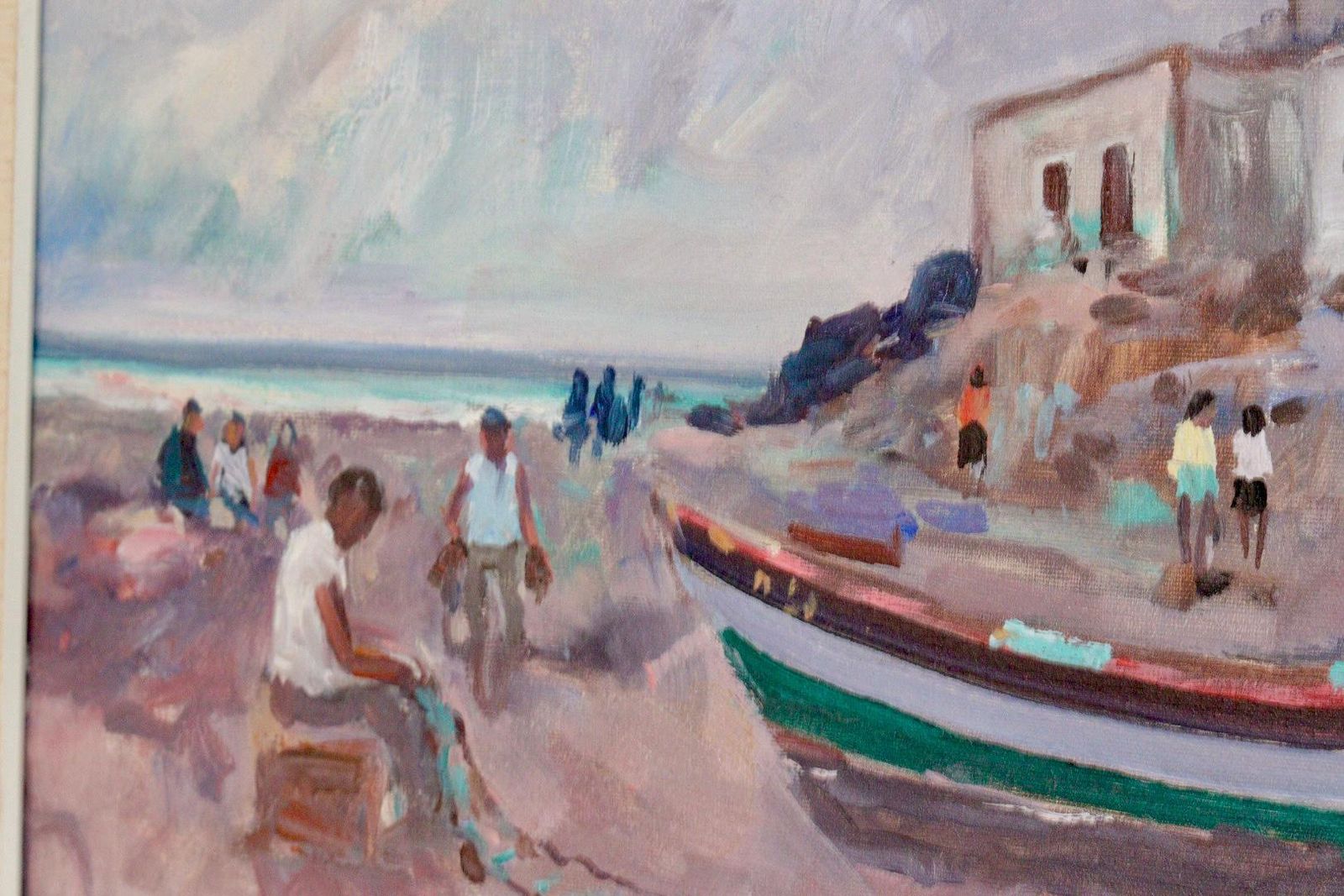 Mid Century Original Swedish Oil On Canvas "Mediterranean"   Vintage & Framed, 83 X 54 Cm / 32.7 X 21.3 In photo vinterior
