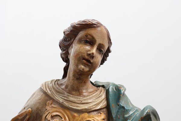 18th Century French Religious Statue Of The Virgin Mary On A Cloud photo vinterior