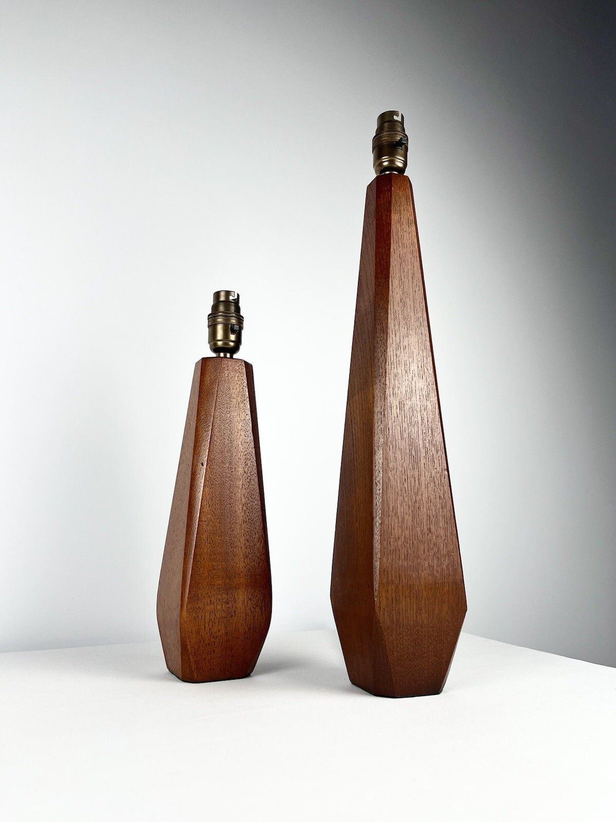 Sculptural Pair Of Mid Century Lamp Bases Teak Geometric Design 1960s