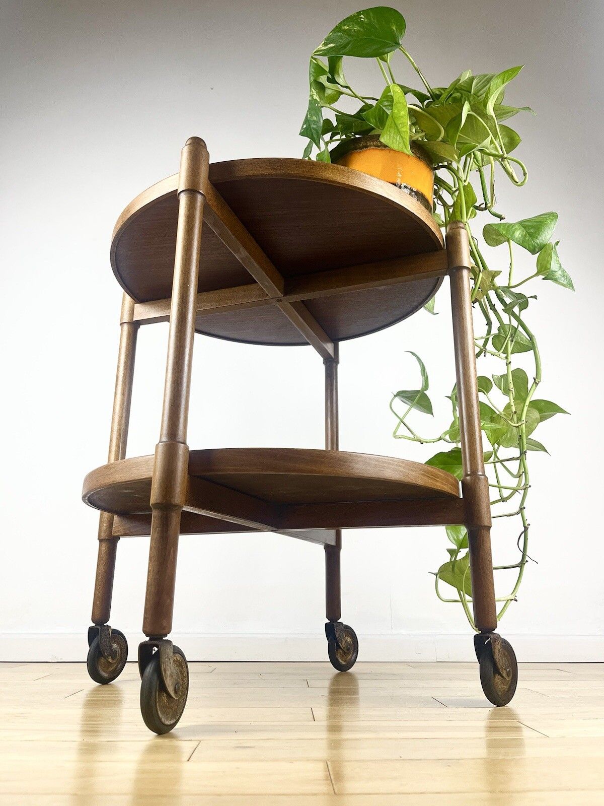 Beautiful English Drinks Trolley Side Table Oak And Mahogany Mid Century 1950s photo furniture